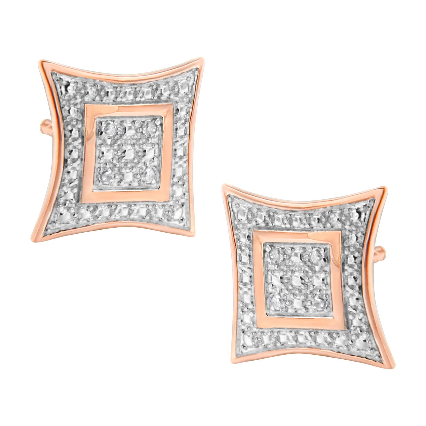 .925 Sterling Silver Diamond Accented 4-Stone Four Pointed Star Shaped Halo-Style Stud Earrings (H-I Color, I2-I3 Clarity)-0
