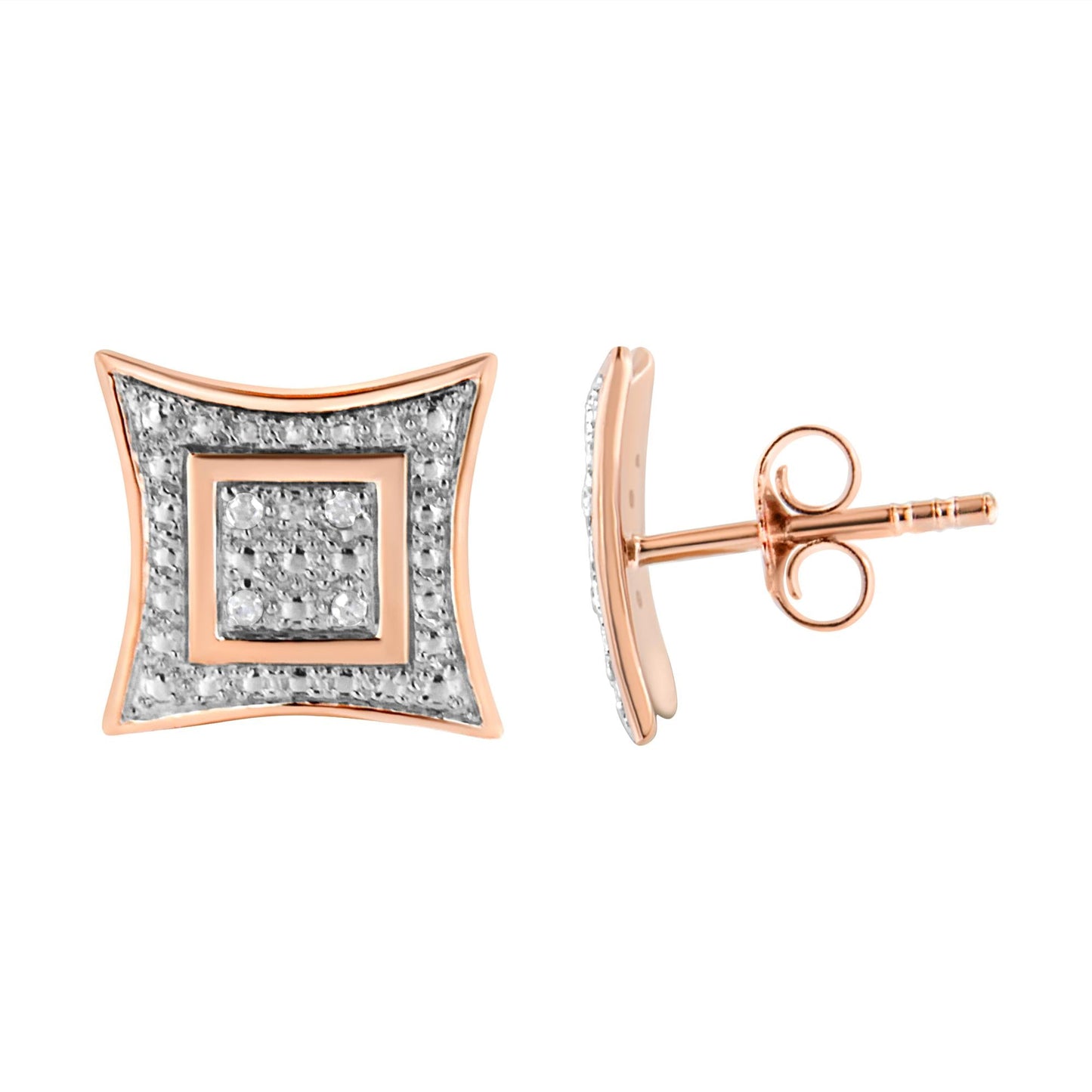 .925 Sterling Silver Diamond Accented 4-Stone Four Pointed Star Shaped Halo-Style Stud Earrings (H-I Color, I2-I3 Clarity)-2