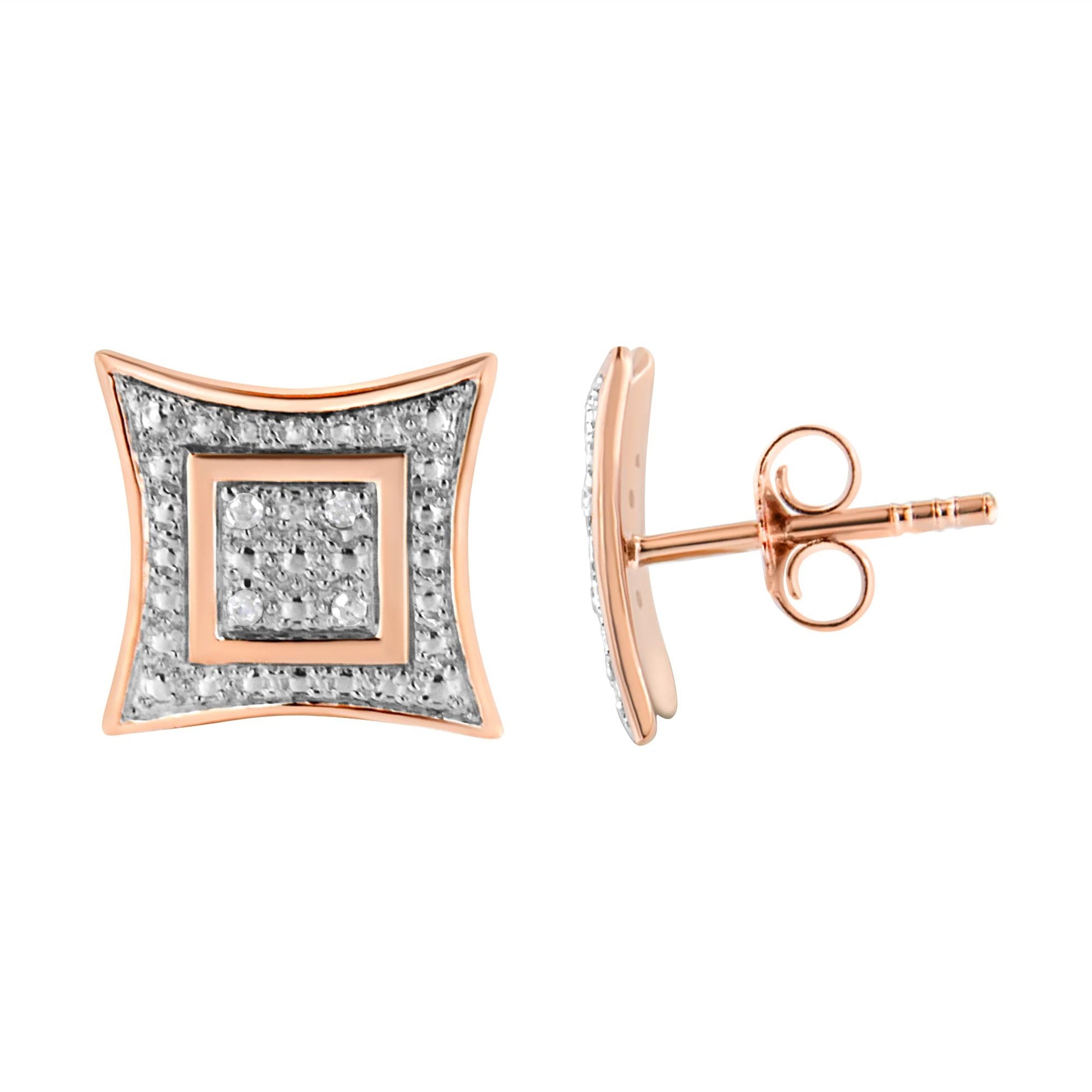 .925 Sterling Silver Diamond Accented 4-Stone Four Pointed Star Shaped Halo-Style Stud Earrings (H-I Color, I2-I3 Clarity)-2