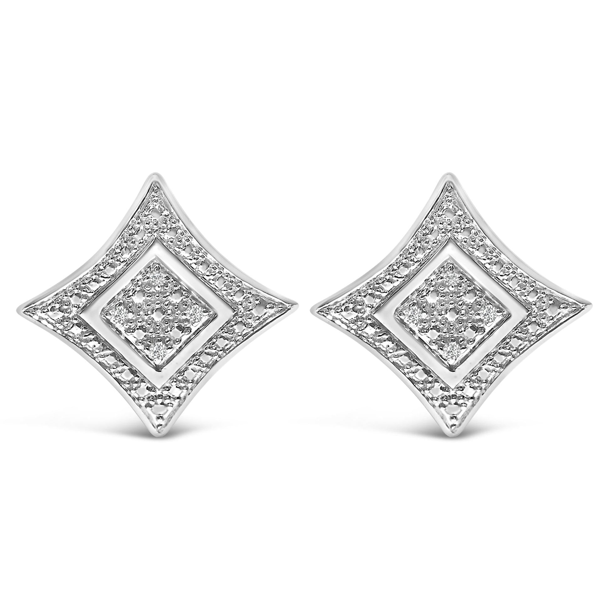 .925 Sterling Silver Diamond Accented 4-Stone Four Pointed Star Shaped Halo-Style Stud Earrings (H-I Color, I2-I3 Clarity)-1