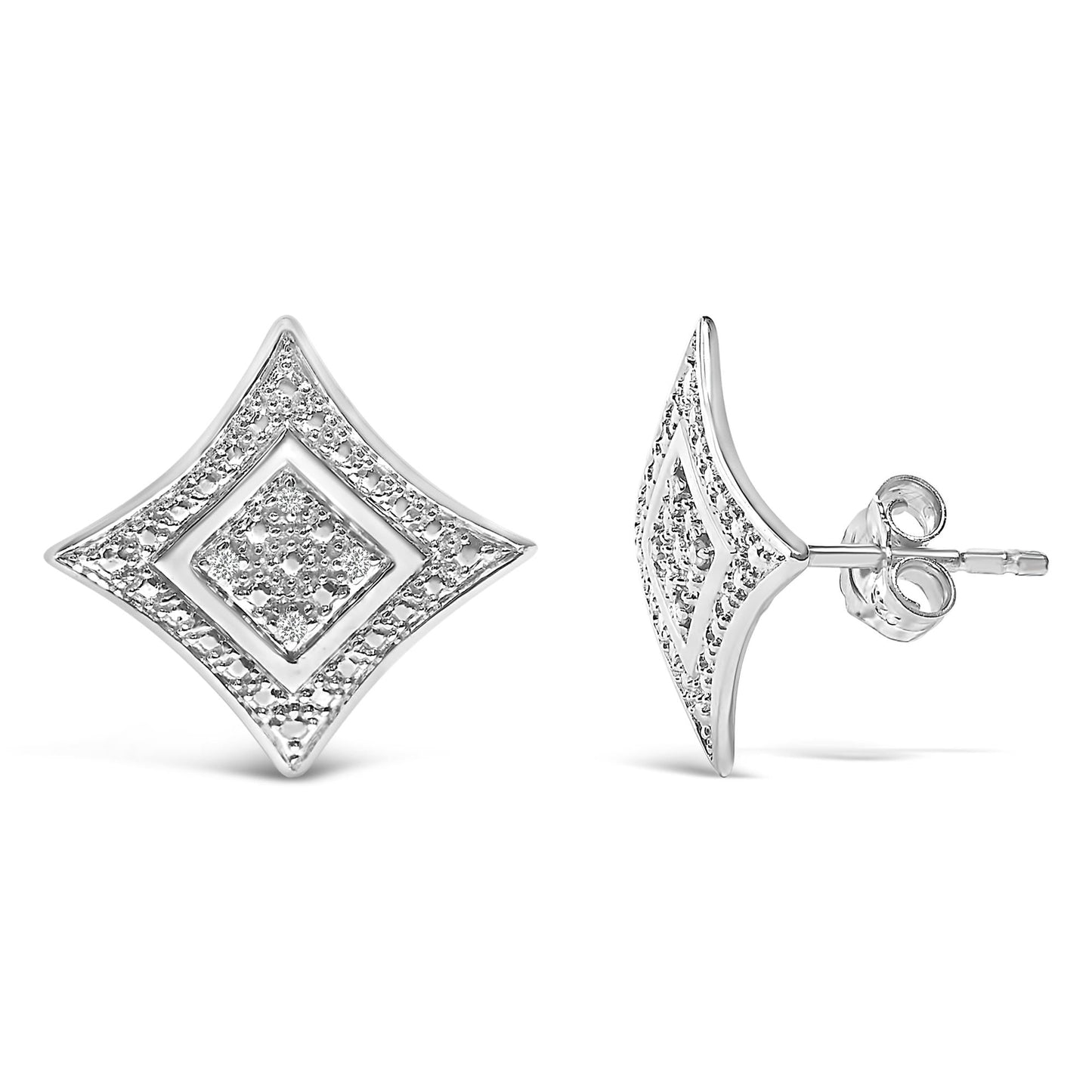 .925 Sterling Silver Diamond Accented 4-Stone Four Pointed Star Shaped Halo-Style Stud Earrings (H-I Color, I2-I3 Clarity)-3