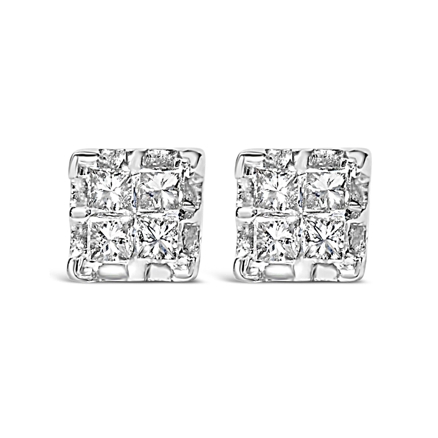 10k Yellow Gold Princess Diamond Quad Stud Earrings (1/4 cttw, J-K Color, I2-I3 Clarity)-0