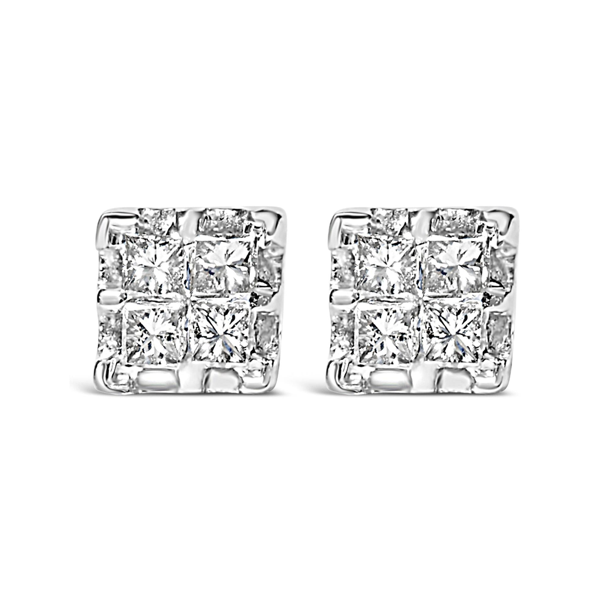 10k Yellow Gold Princess Diamond Quad Stud Earrings (1/4 cttw, J-K Color, I2-I3 Clarity)-0