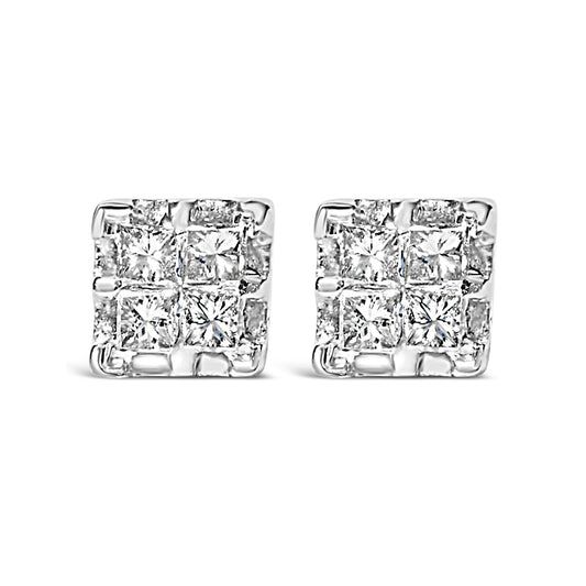 10k Yellow Gold Princess Diamond Quad Stud Earrings (1/4 cttw, J-K Color, I2-I3 Clarity)-0