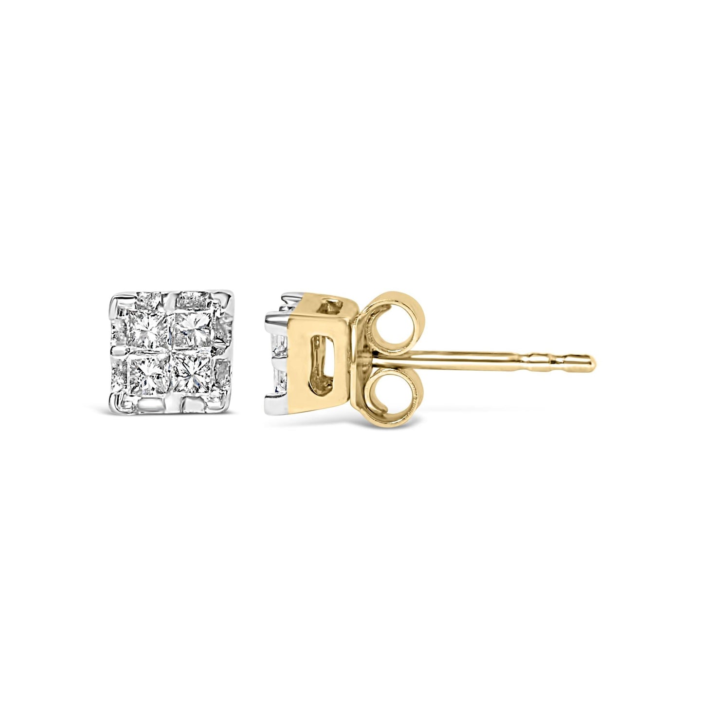 10k Yellow Gold Princess Diamond Quad Stud Earrings (1/4 cttw, J-K Color, I2-I3 Clarity)-3