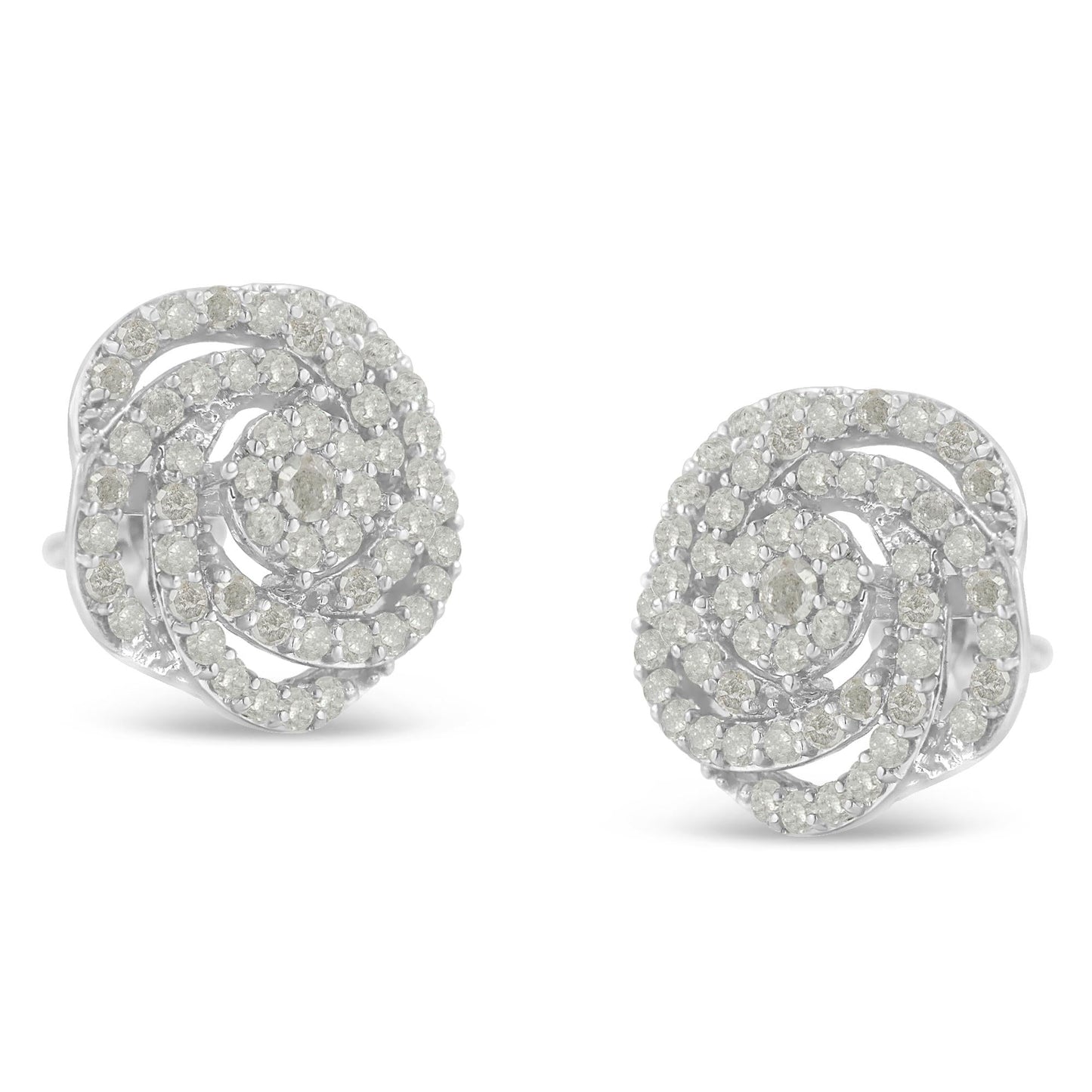 10k White Gold Rose-Cut Diamond Floral Cluster Earrings (1 cttw, I-J Color, I2-I3 Clarity)-3