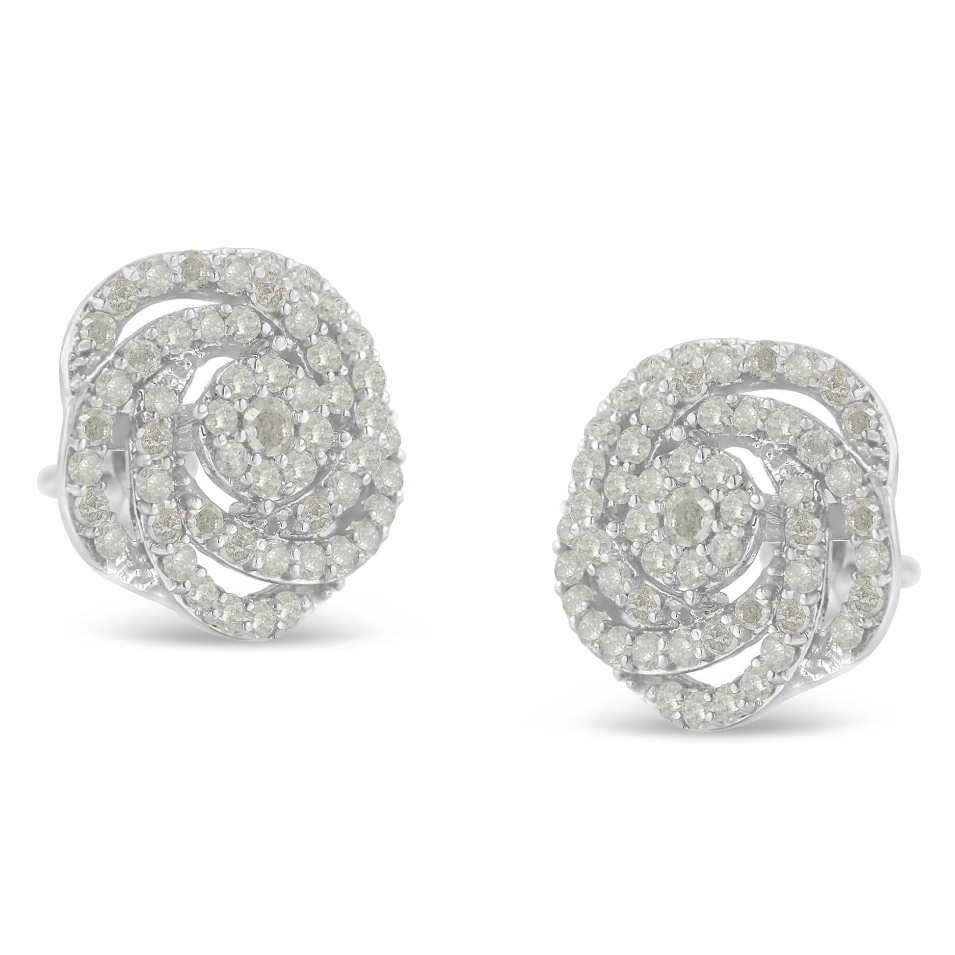 10k White Gold Rose-Cut Diamond Floral Cluster Earrings (1 cttw, I-J Color, I2-I3 Clarity)-3
