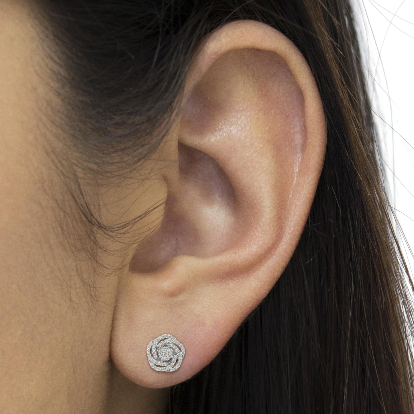 10k White Gold Rose-Cut Diamond Floral Cluster Earrings (1 cttw, I-J Color, I2-I3 Clarity)-2