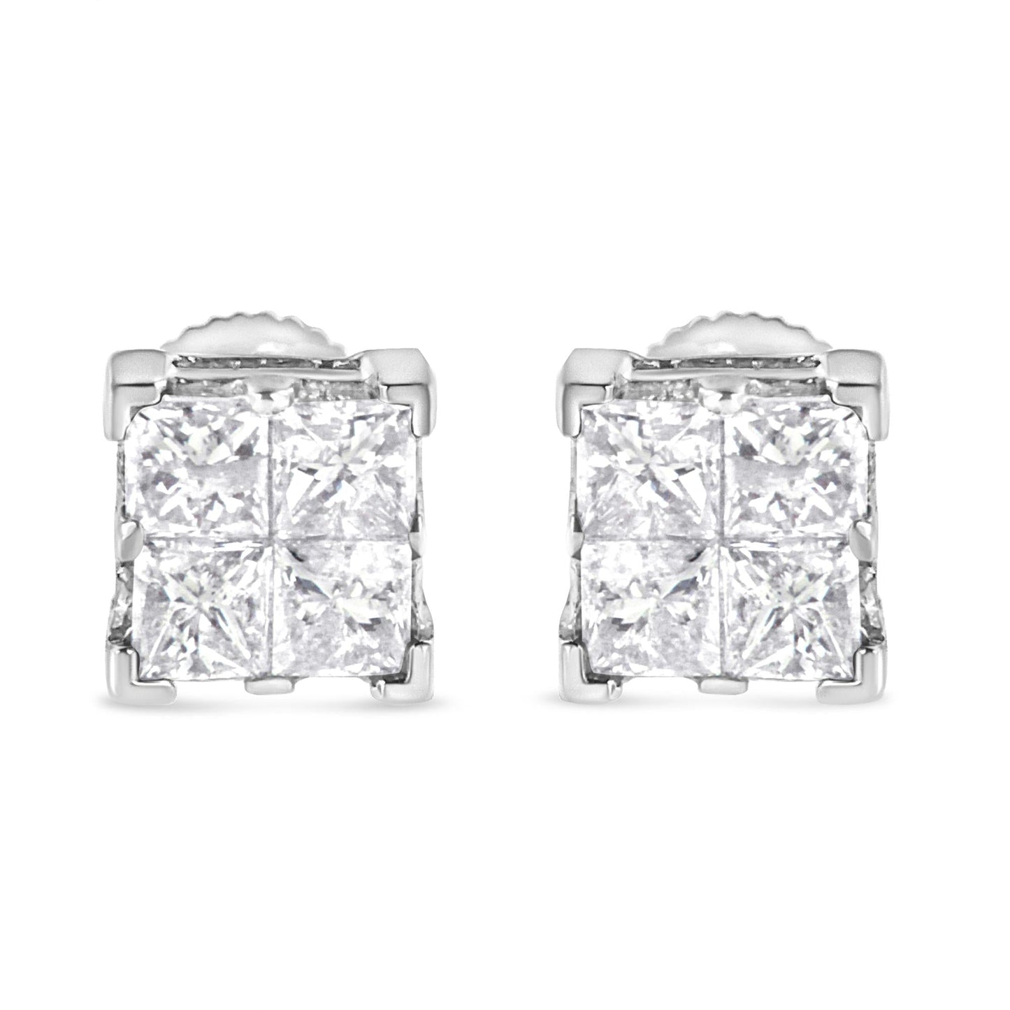 10K White Gold 3/4 Cttw Invisible Set Princess-Cut Diamond Composite Square Stud Earrings (H-I Color, SI2-I1 Clarity)-3