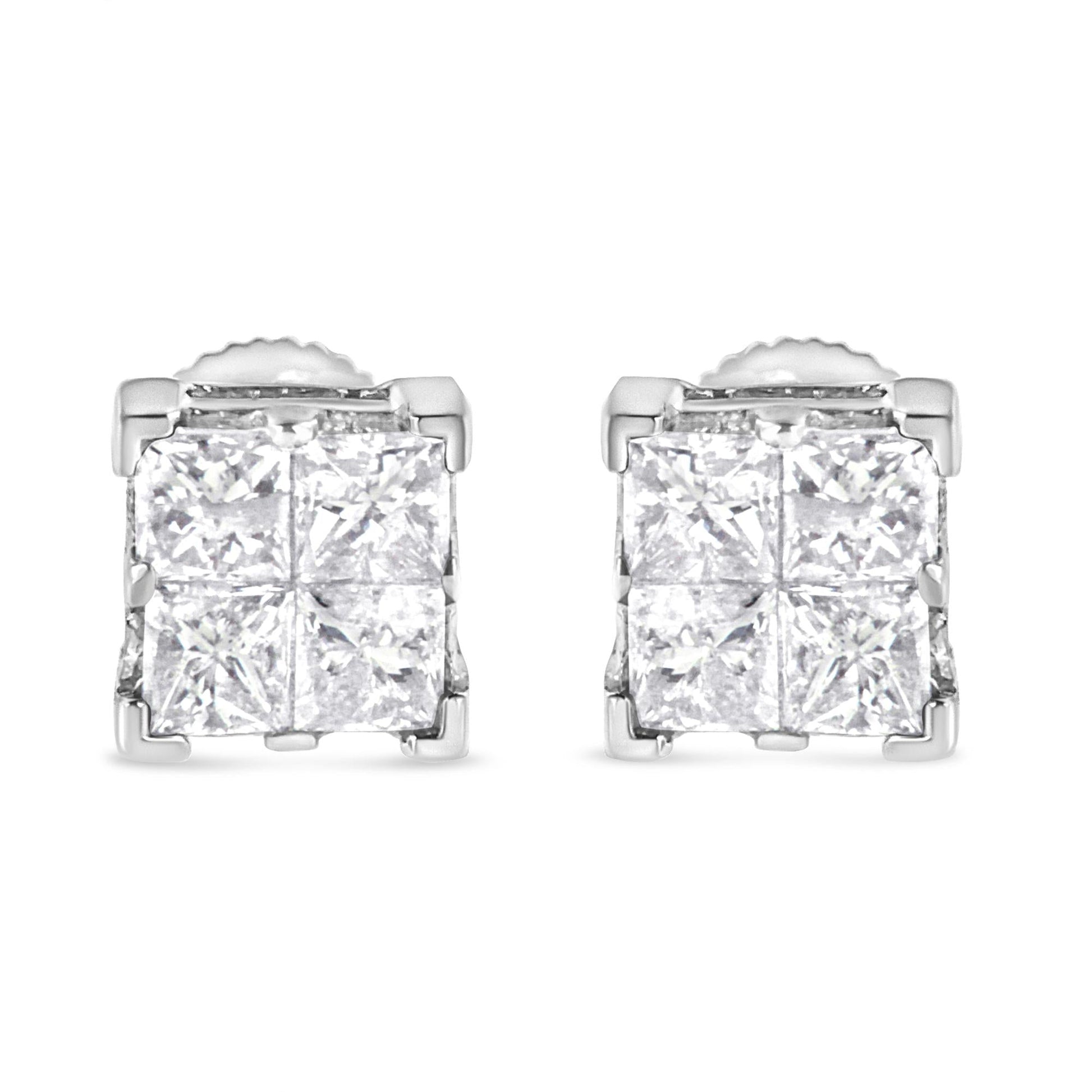 10K White Gold 3/4 Cttw Invisible Set Princess-Cut Diamond Composite Square Stud Earrings (H-I Color, SI2-I1 Clarity)-3