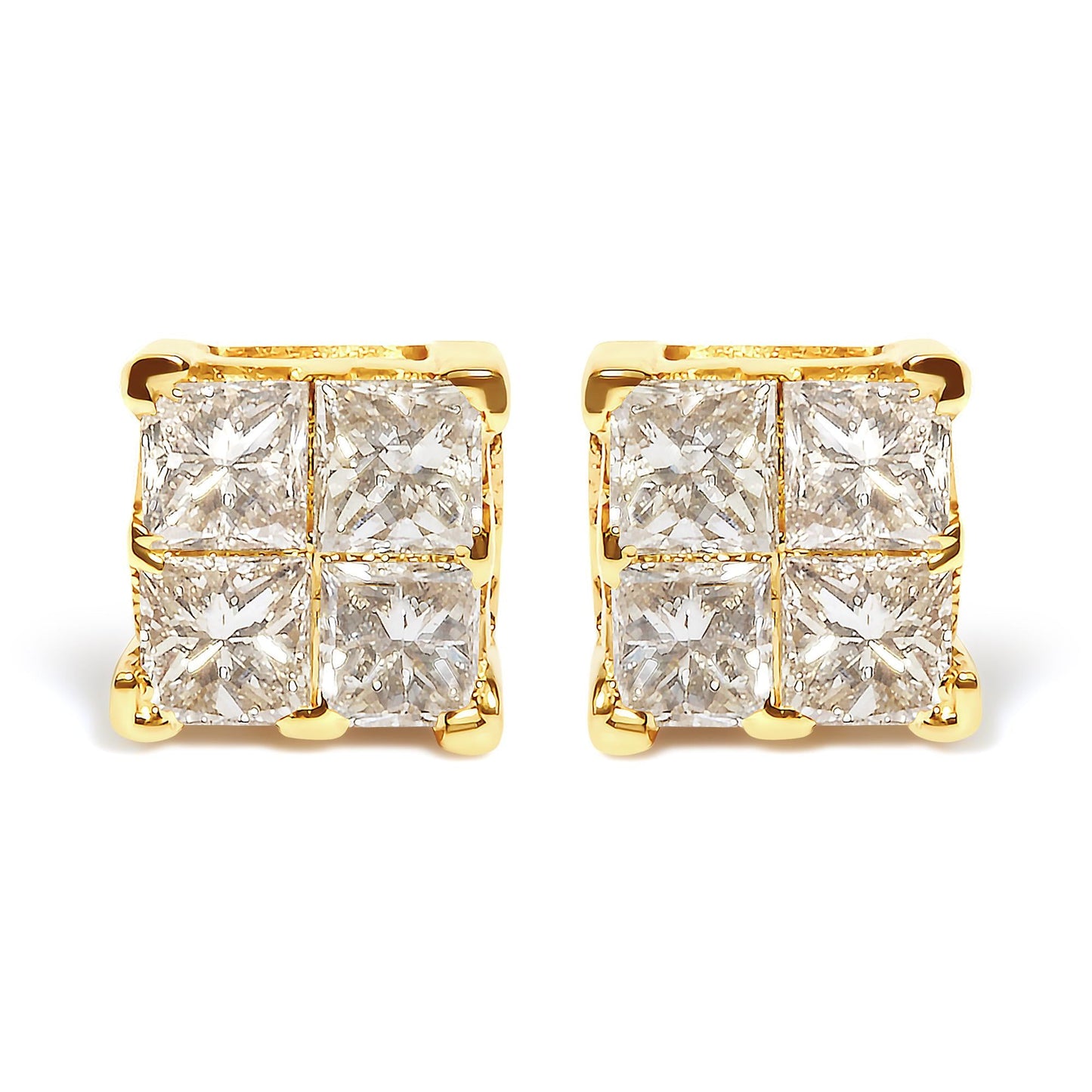 10K Yellow Gold 3/4 Cttw Invisible Set Princess-Cut Diamond Composite Square Stud Earrings (I-J Color, I2-I3 Clarity)-0