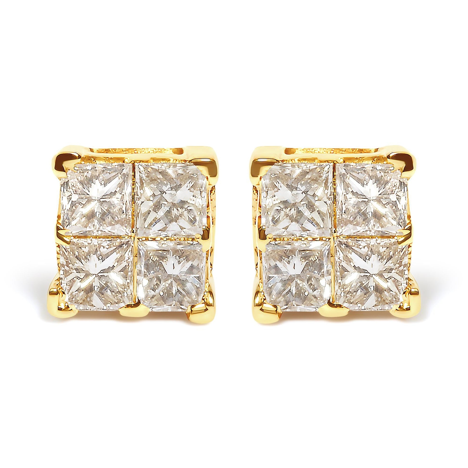 10K Yellow Gold 3/4 Cttw Invisible Set Princess-Cut Diamond Composite Square Stud Earrings (I-J Color, I2-I3 Clarity)-0