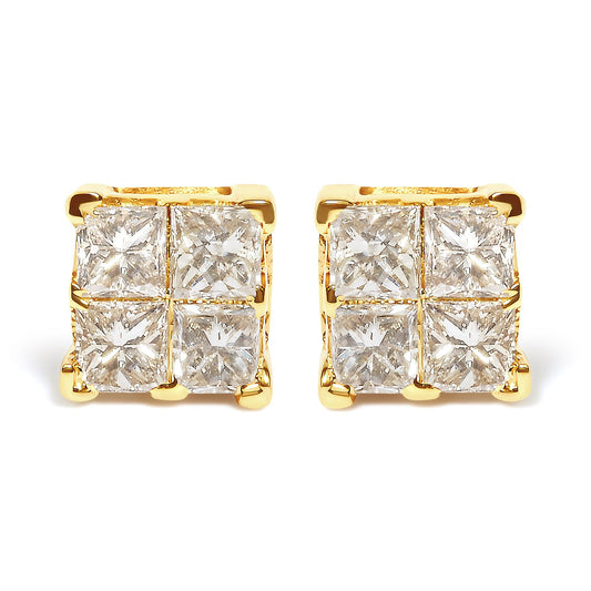 10K Yellow Gold 3/4 Cttw Invisible Set Princess-Cut Diamond Composite Square Stud Earrings (I-J Color, I2-I3 Clarity)-0