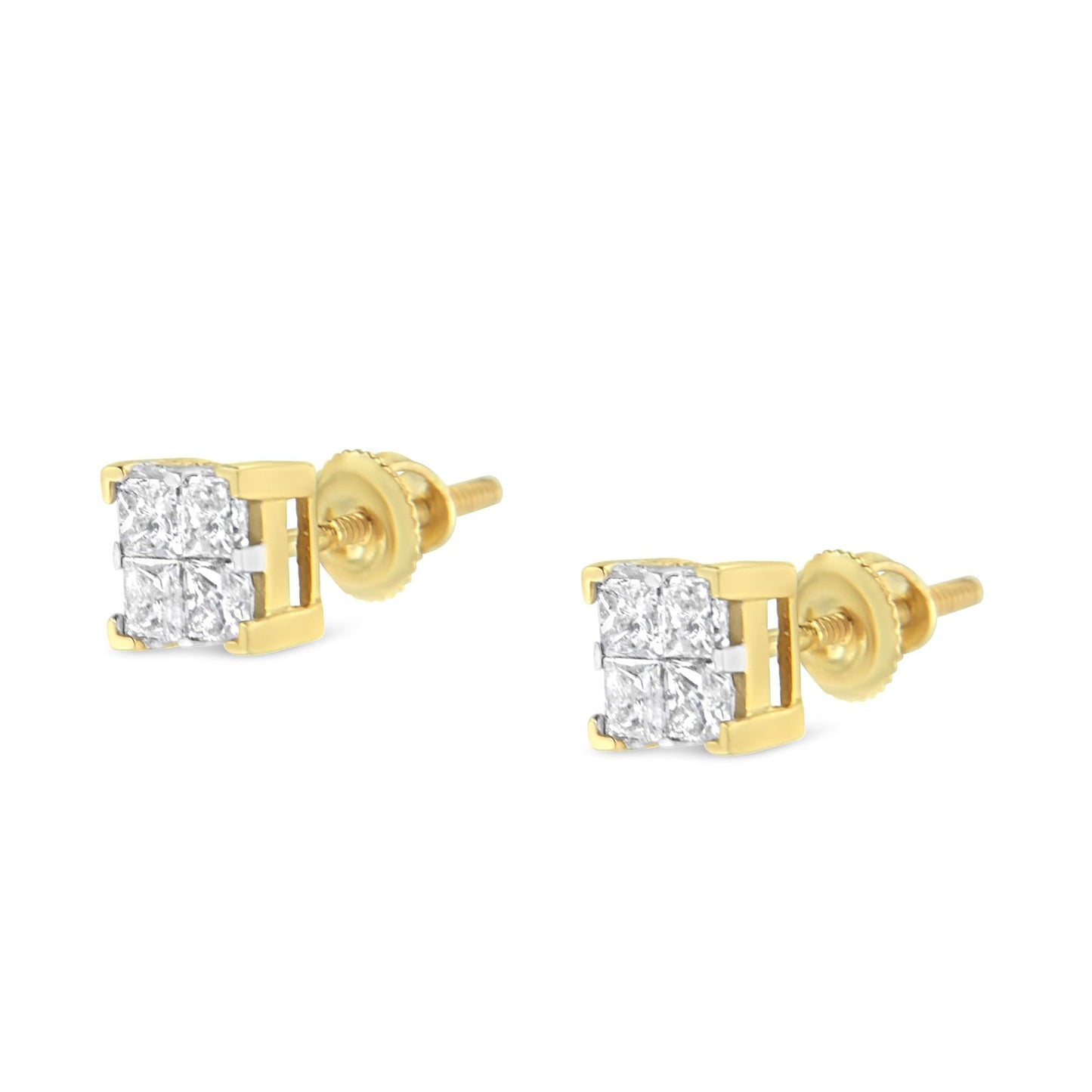 10K Yellow Gold 3/4 Cttw Invisible Set Princess-Cut Diamond Composite Square Stud Earrings (I-J Color, I2-I3 Clarity)-4