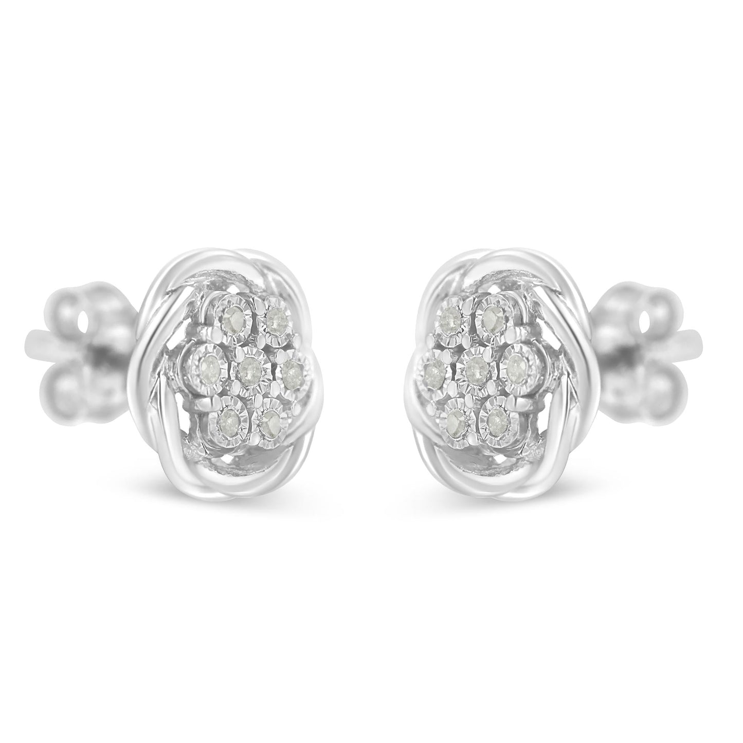 Sterling Silver Diamond Swirl Cluster Stud Earrings (1/6 cttw, I-J Color, I2-I3 Clarity)-3