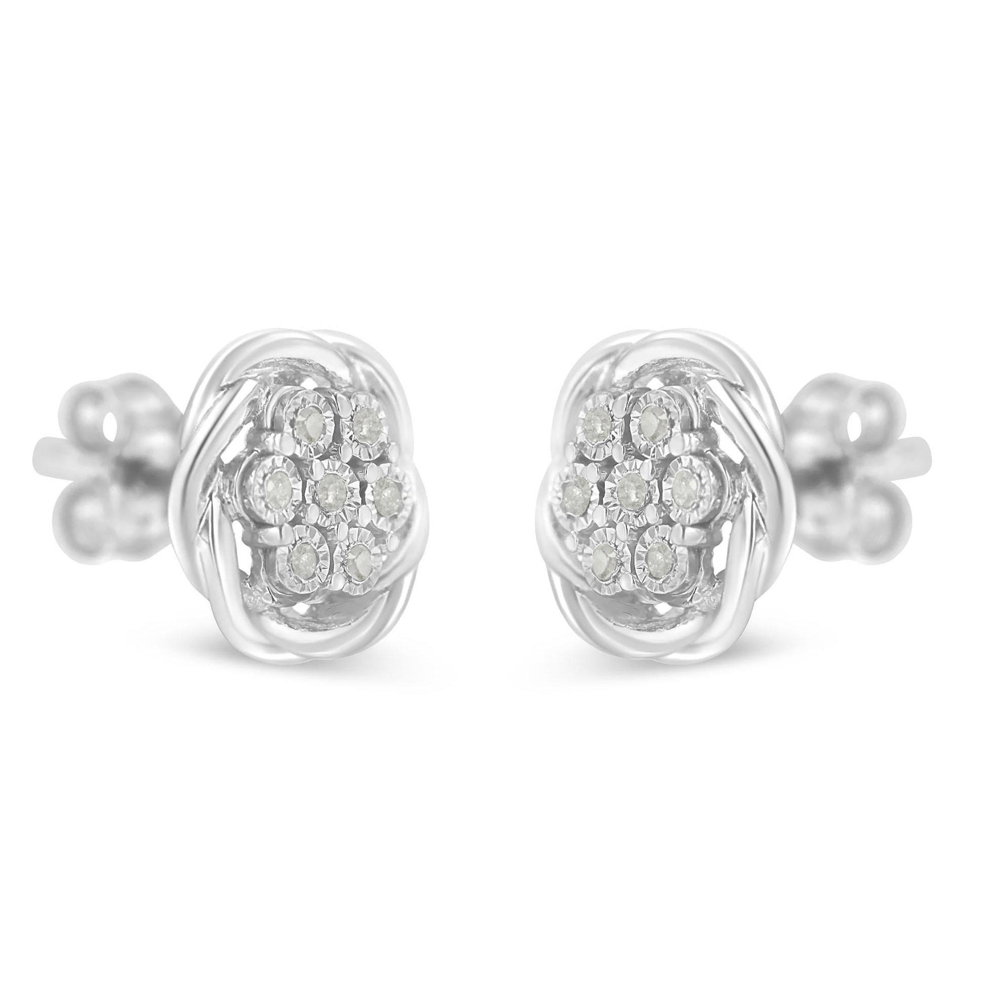 Sterling Silver Diamond Swirl Cluster Stud Earrings (1/6 cttw, I-J Color, I2-I3 Clarity)-3