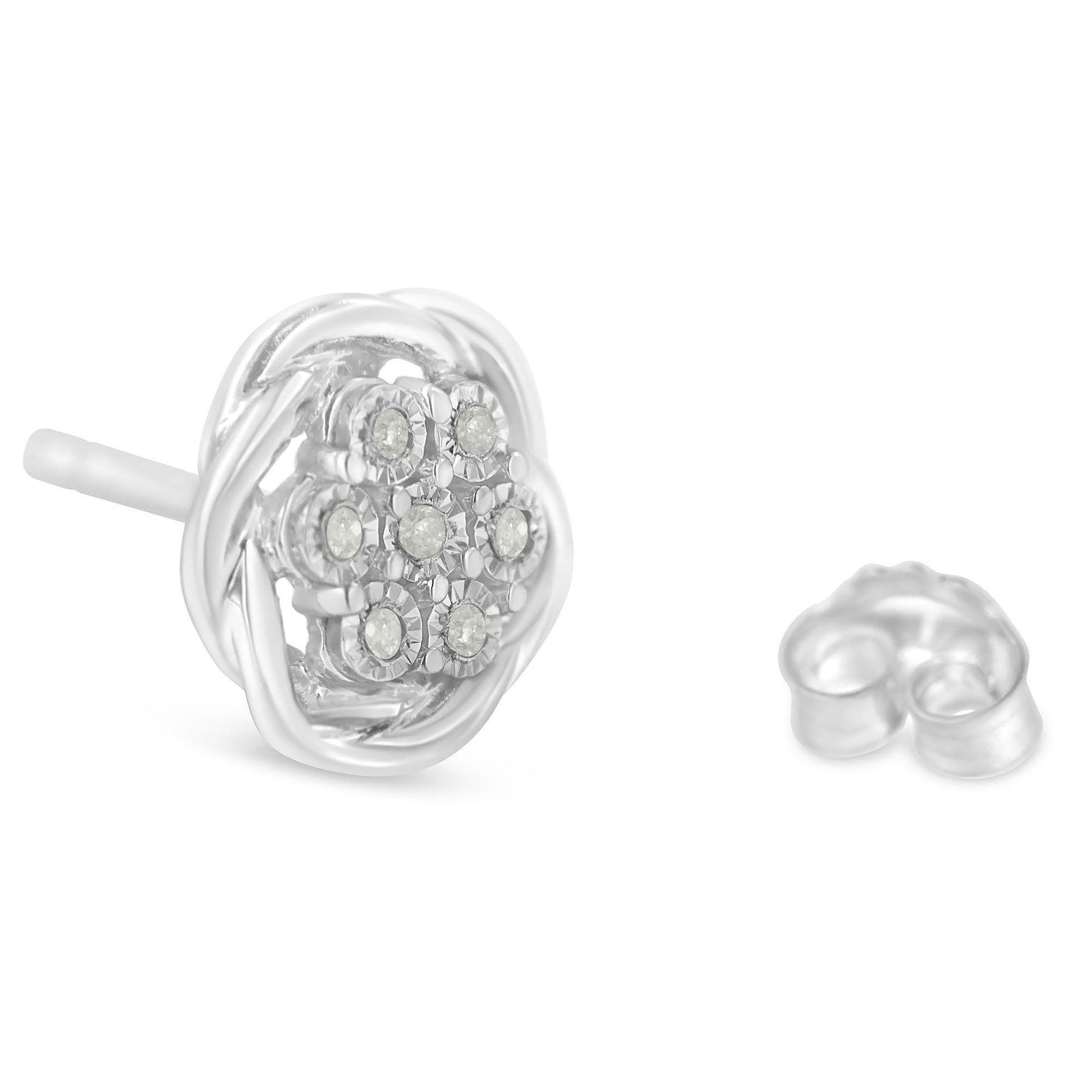 Sterling Silver Diamond Swirl Cluster Stud Earrings (1/6 cttw, I-J Color, I2-I3 Clarity)-4