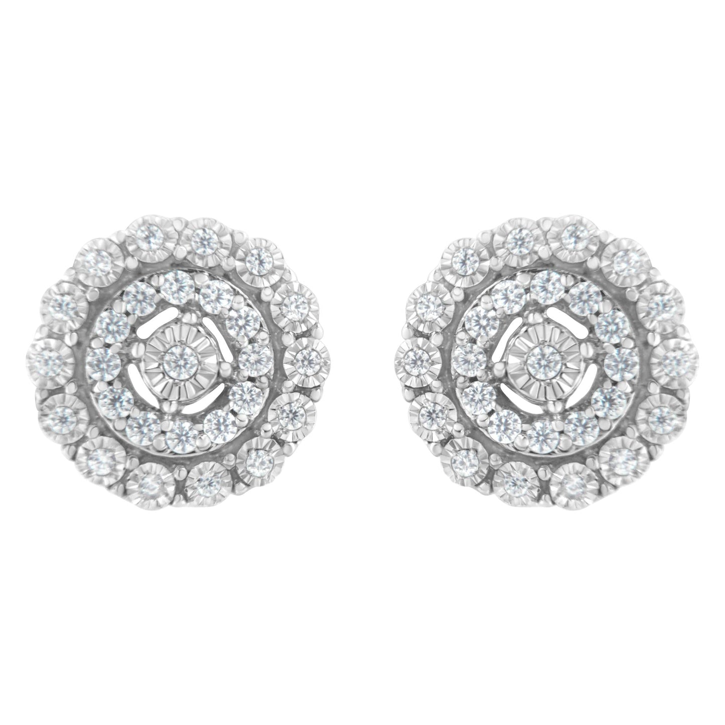 10KT White Gold 1/2 cttw Double Halo Brilliant Round-Cut Diamond Stud Earrings (I-J Clarity, I2-I3 Color)-0