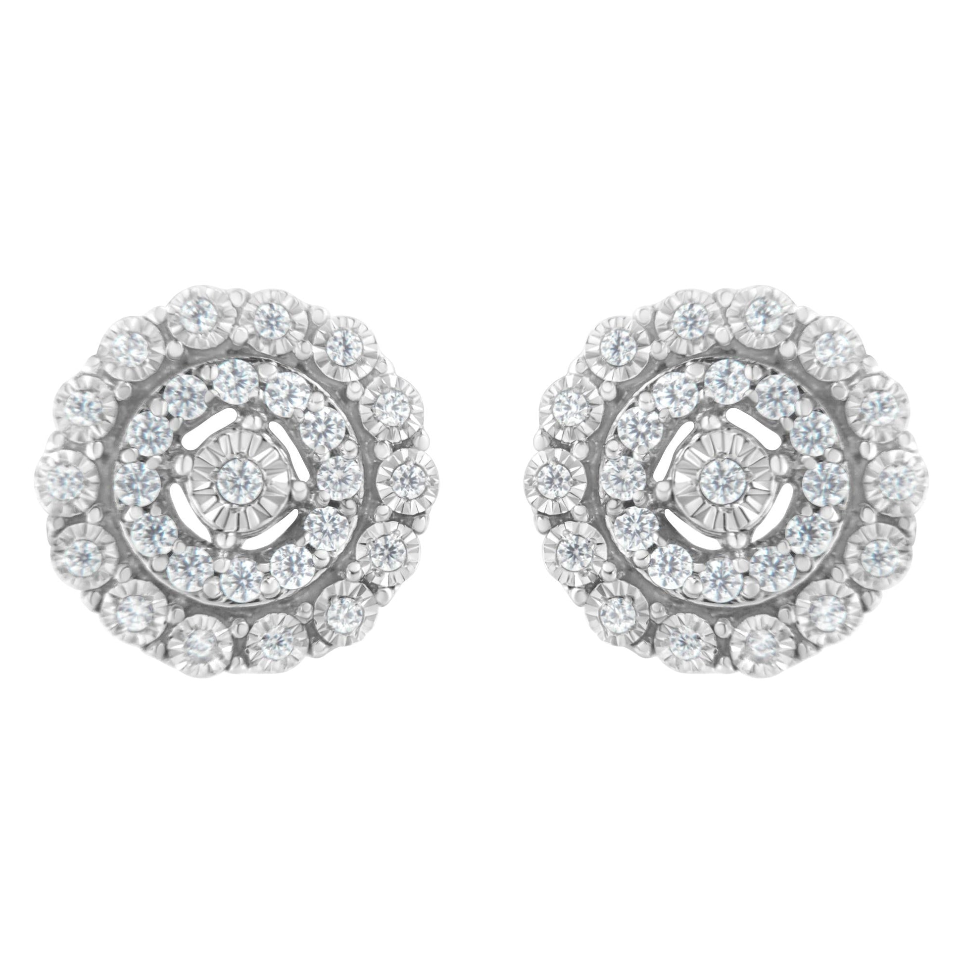 10KT White Gold 1/2 cttw Double Halo Brilliant Round-Cut Diamond Stud Earrings (I-J Clarity, I2-I3 Color)-0
