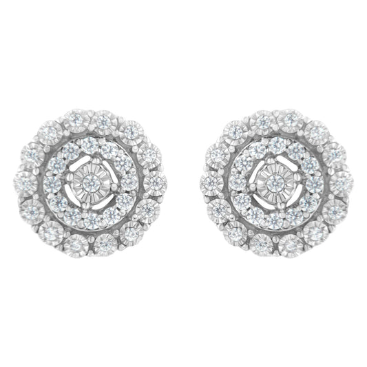 10KT White Gold 1/2 cttw Double Halo Brilliant Round-Cut Diamond Stud Earrings (I-J Clarity, I2-I3 Color)-0