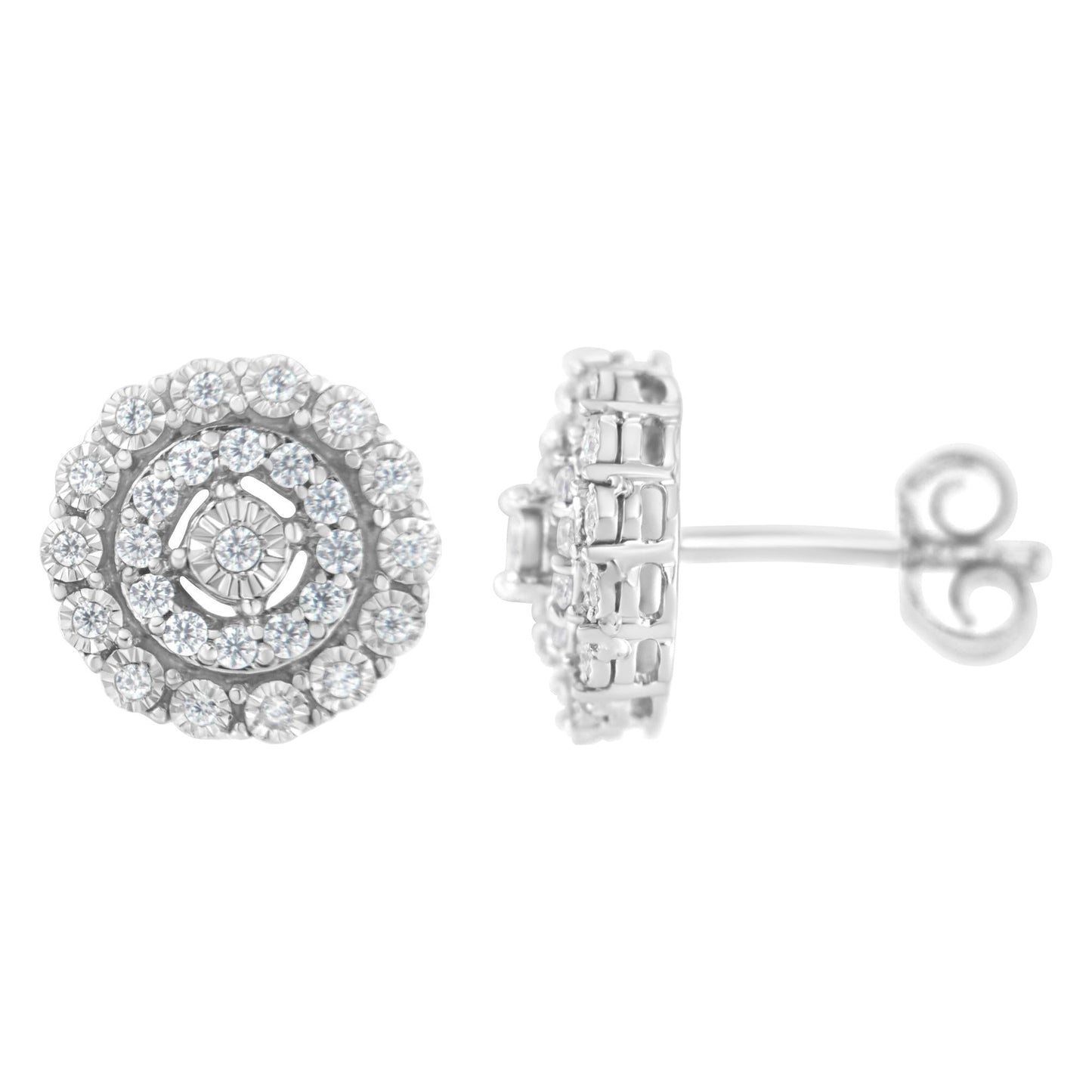 10KT White Gold 1/2 cttw Double Halo Brilliant Round-Cut Diamond Stud Earrings (I-J Clarity, I2-I3 Color)-1