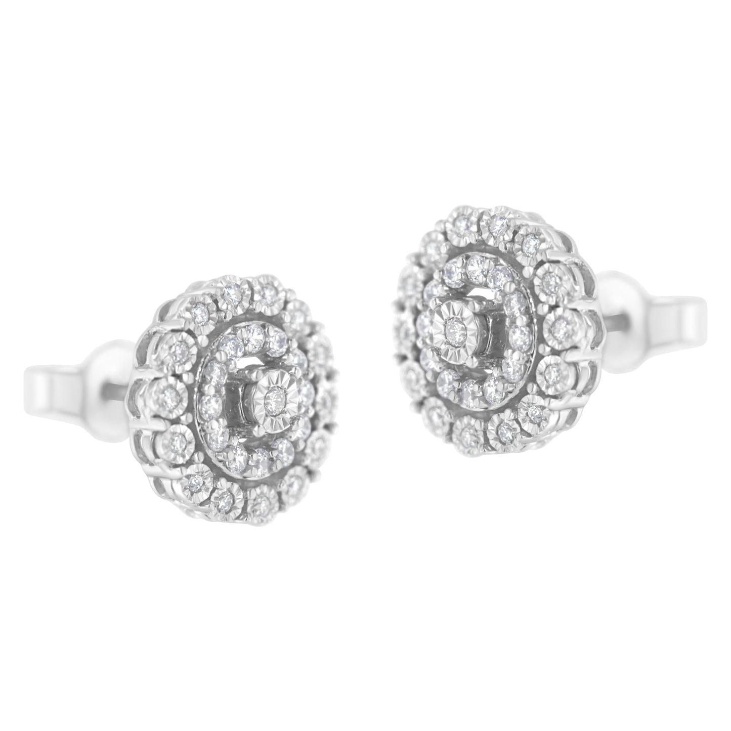 10KT White Gold 1/2 cttw Double Halo Brilliant Round-Cut Diamond Stud Earrings (I-J Clarity, I2-I3 Color)-3