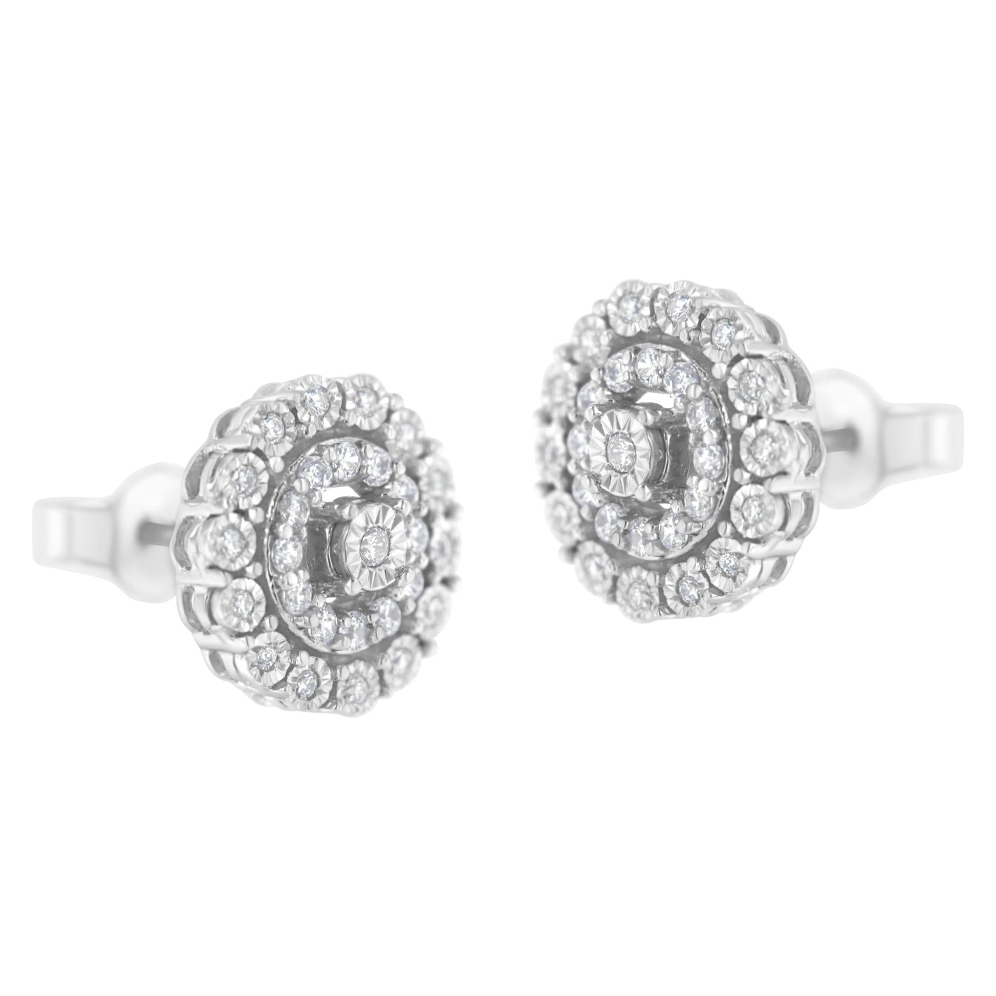 10KT White Gold 1/2 cttw Double Halo Brilliant Round-Cut Diamond Stud Earrings (I-J Clarity, I2-I3 Color)-3