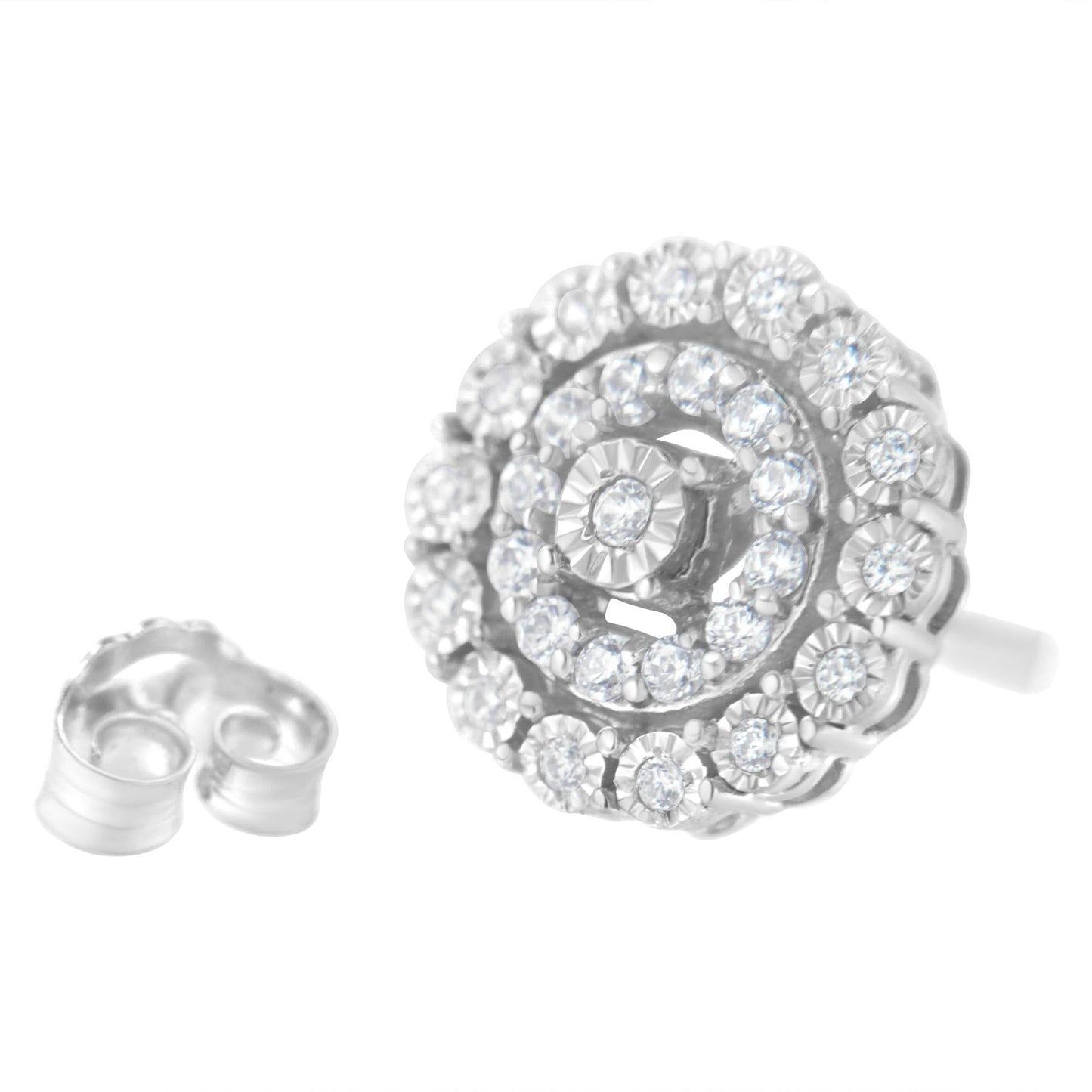 10KT White Gold 1/2 cttw Double Halo Brilliant Round-Cut Diamond Stud Earrings (I-J Clarity, I2-I3 Color)-4