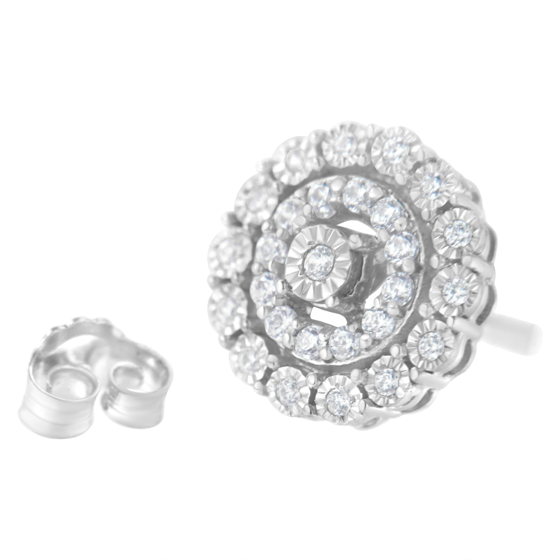 10KT White Gold 1/2 cttw Double Halo Brilliant Round-Cut Diamond Stud Earrings (I-J Clarity, I2-I3 Color)-4