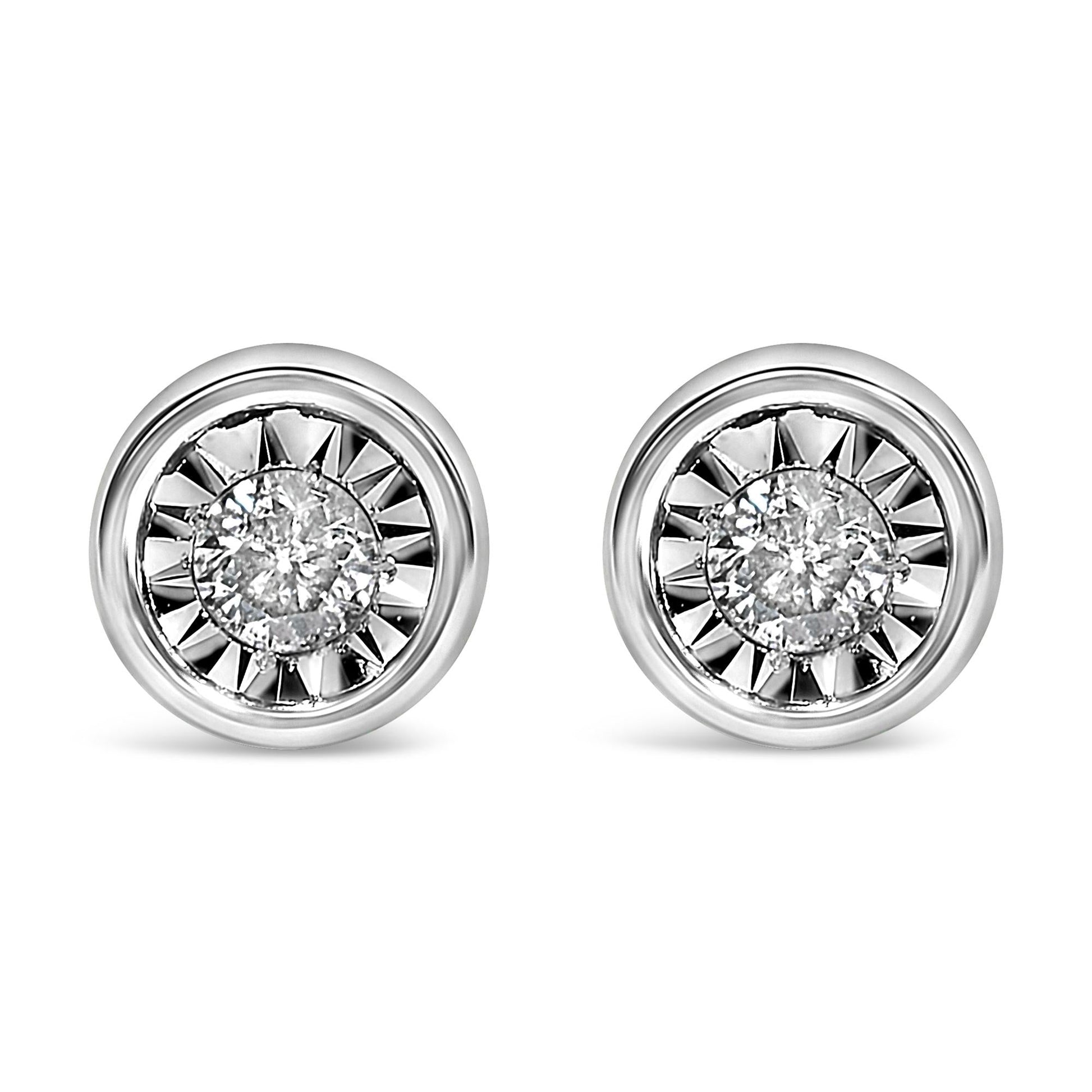 .925 Sterling Silver 1/5 Cttw Round Brilliant-Cut Near Colorless Diamond Miracle-Set Bezel Barrel Style Stud Earrings (I-J Color, I2-I3 Clarity)-0
