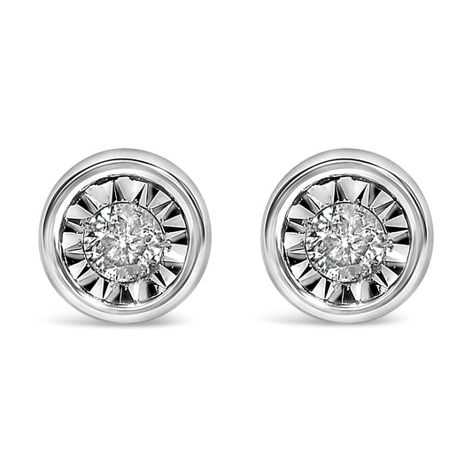 .925 Sterling Silver 1/5 Cttw Round Brilliant-Cut Near Colorless Diamond Miracle-Set Bezel Barrel Style Stud Earrings (I-J Color, I2-I3 Clarity)-0