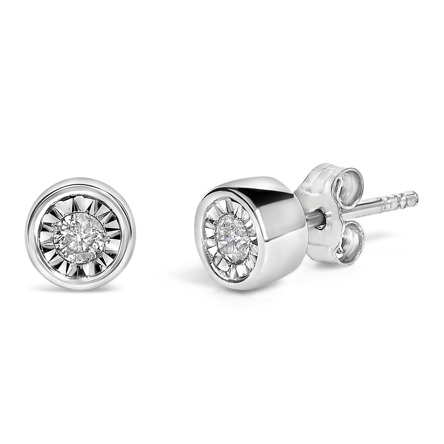 .925 Sterling Silver 1/5 Cttw Round Brilliant-Cut Near Colorless Diamond Miracle-Set Bezel Barrel Style Stud Earrings (I-J Color, I2-I3 Clarity)-1