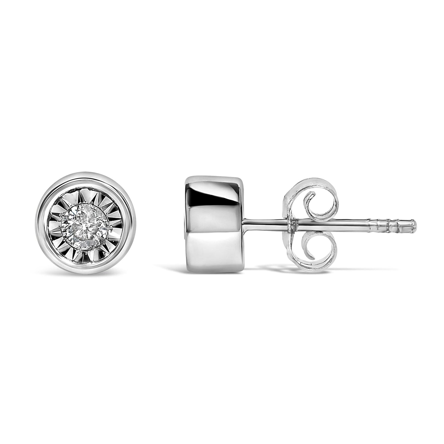 .925 Sterling Silver 1/5 Cttw Round Brilliant-Cut Near Colorless Diamond Miracle-Set Bezel Barrel Style Stud Earrings (I-J Color, I2-I3 Clarity)-3