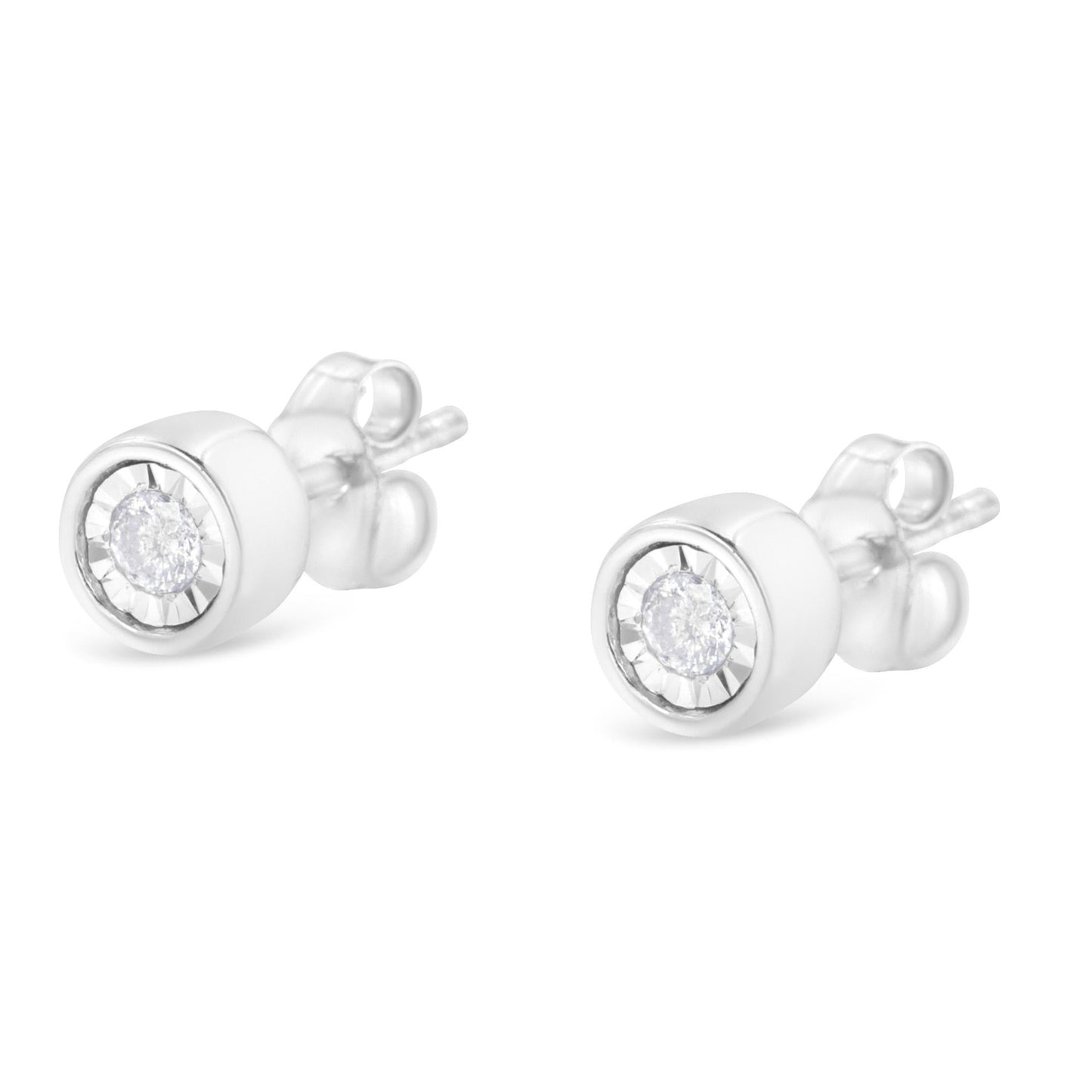 .925 Sterling Silver 1/5 Cttw Round Brilliant-Cut Near Colorless Diamond Miracle-Set Bezel Barrel Style Stud Earrings (I-J Color, I2-I3 Clarity)-4