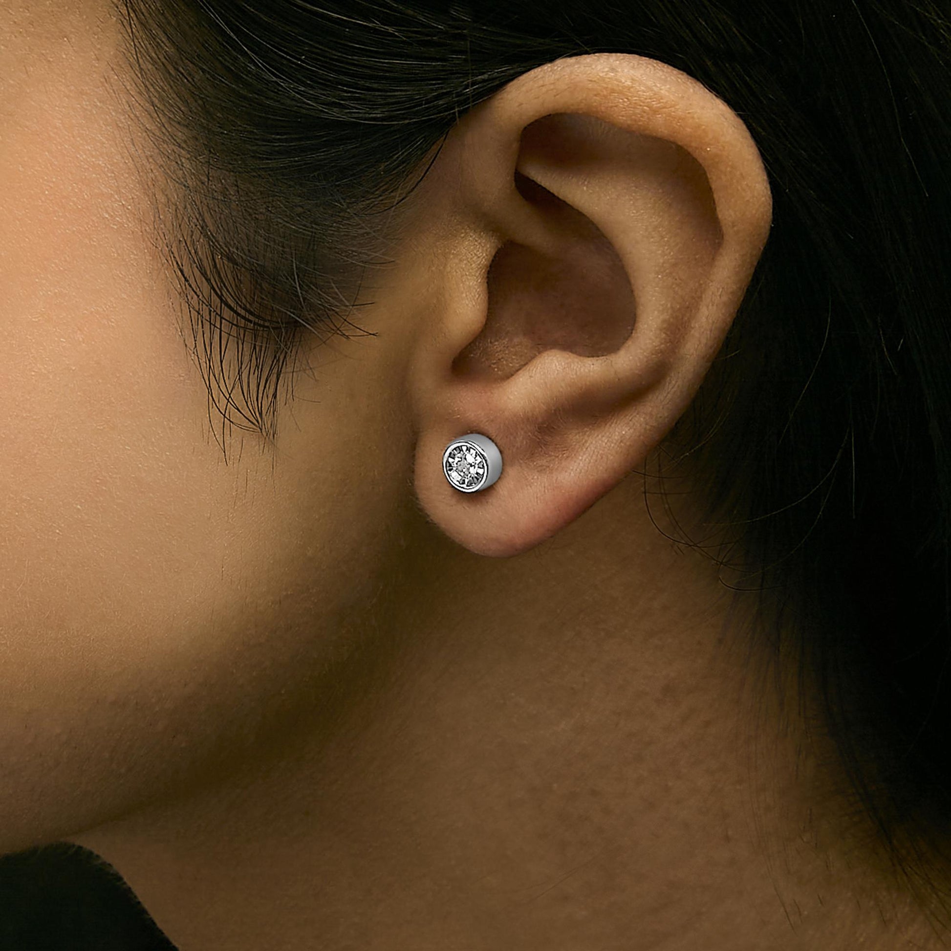 .925 Sterling Silver 1/5 Cttw Round Brilliant-Cut Near Colorless Diamond Miracle-Set Bezel Barrel Style Stud Earrings (I-J Color, I2-I3 Clarity)-2