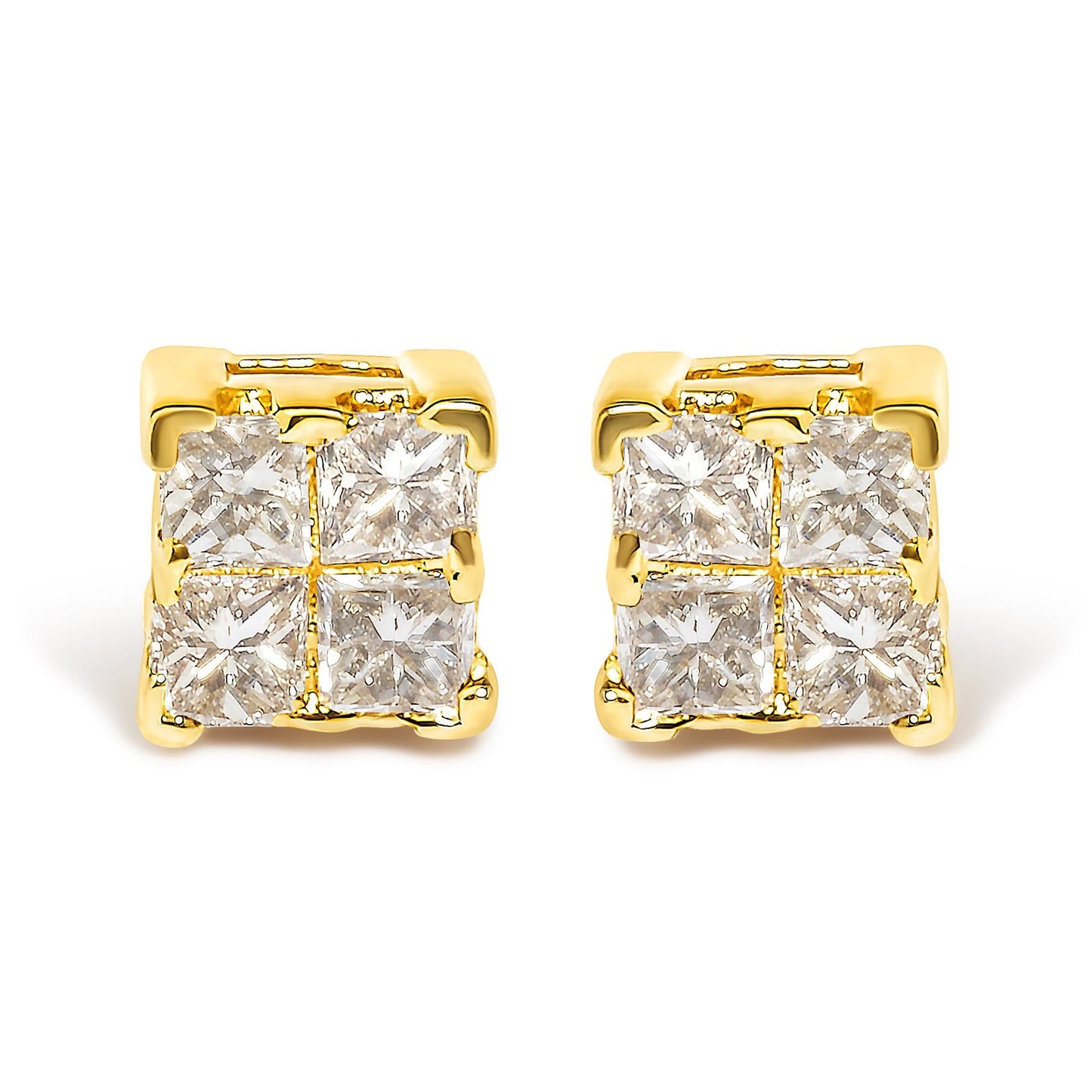 10KT Gold Princess Diamond Stud Earring (1/4 cttw, J-K Color, I1-I2 Clarity)-1