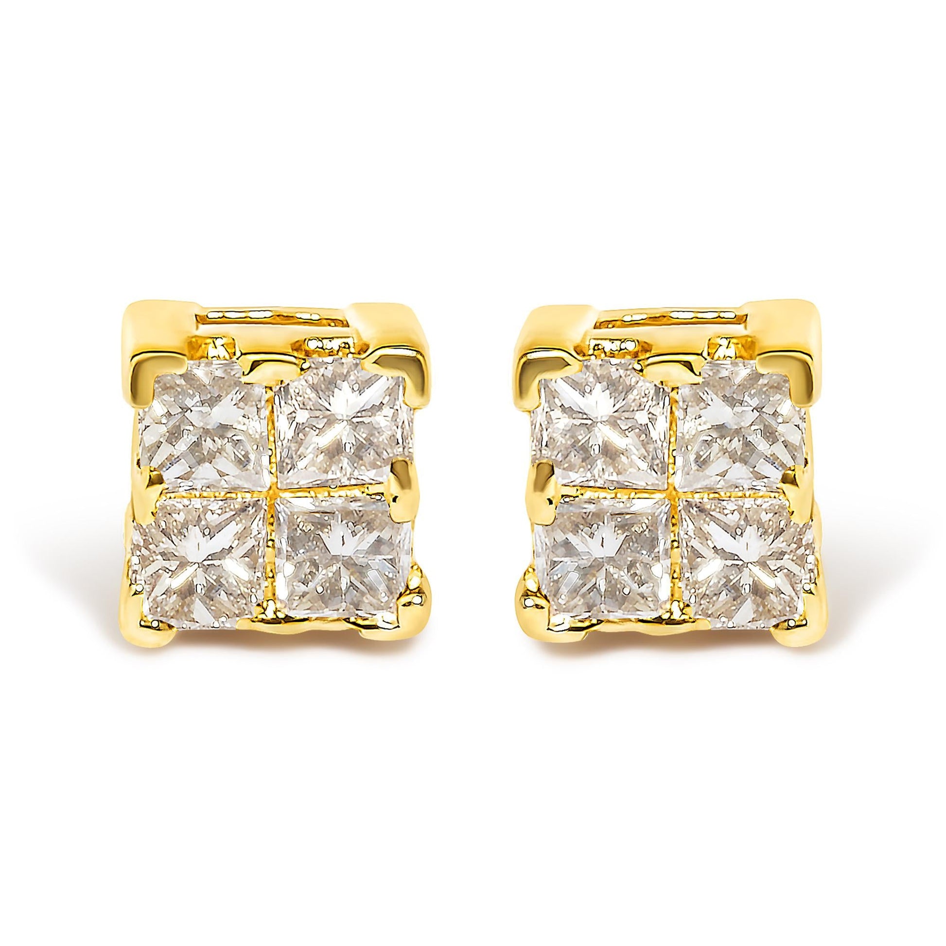 10KT Gold Princess Diamond Stud Earring (1/4 cttw, J-K Color, I1-I2 Clarity)-1