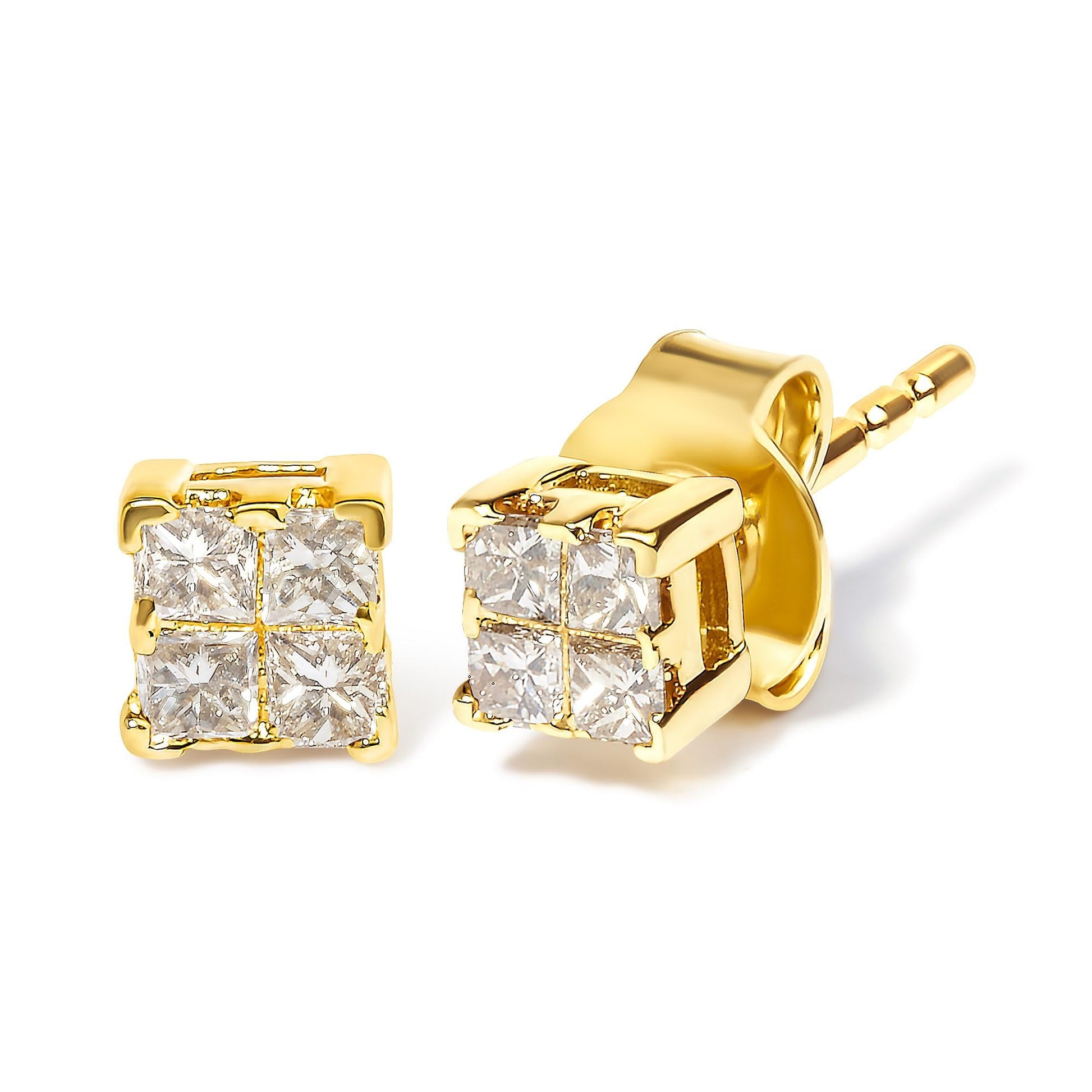 10KT Gold Princess Diamond Stud Earring (1/4 cttw, J-K Color, I1-I2 Clarity)-3