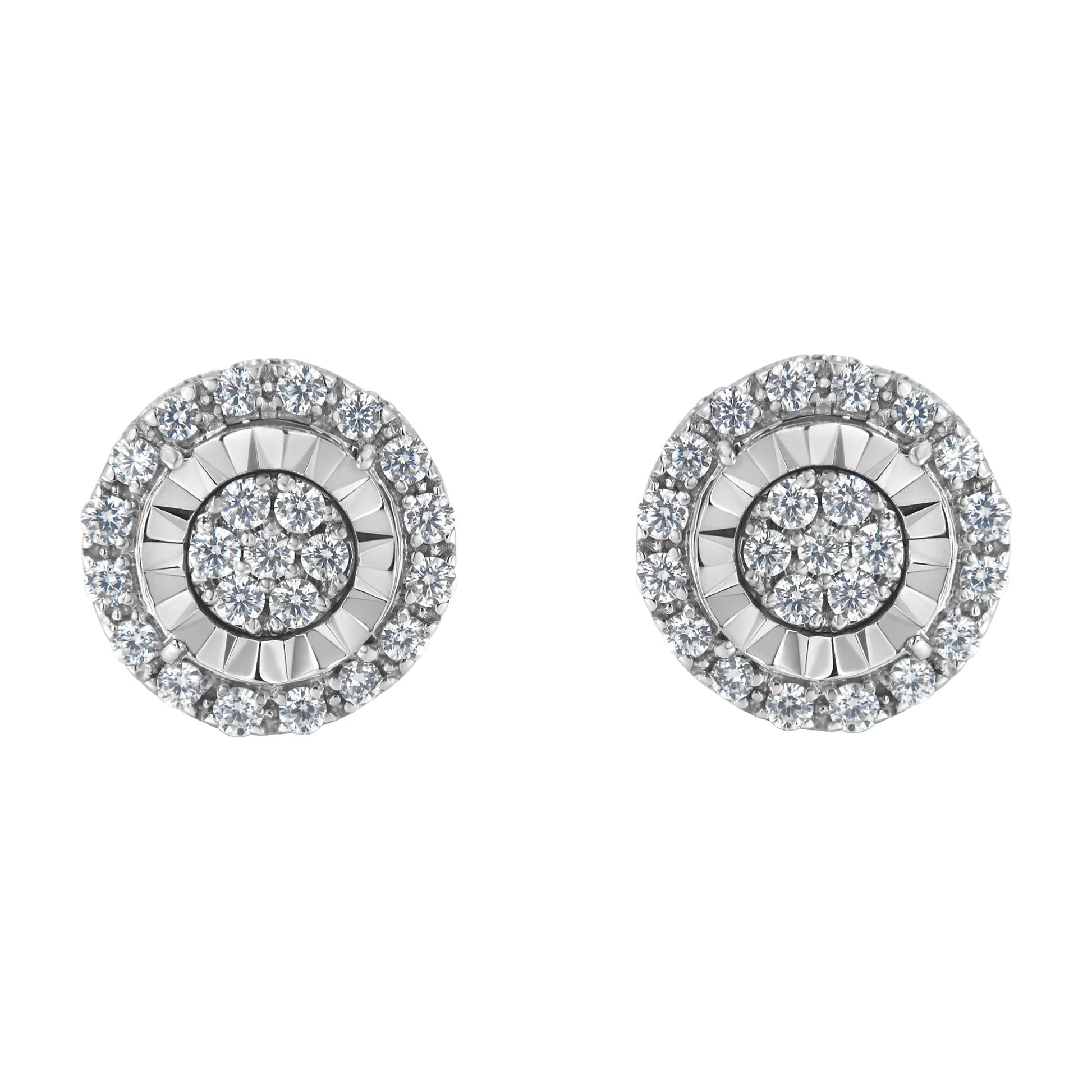 Sterling Silver Diamond Cluster Earrings (1 cttw, I-J Color, I2-I3 Clarity)-0