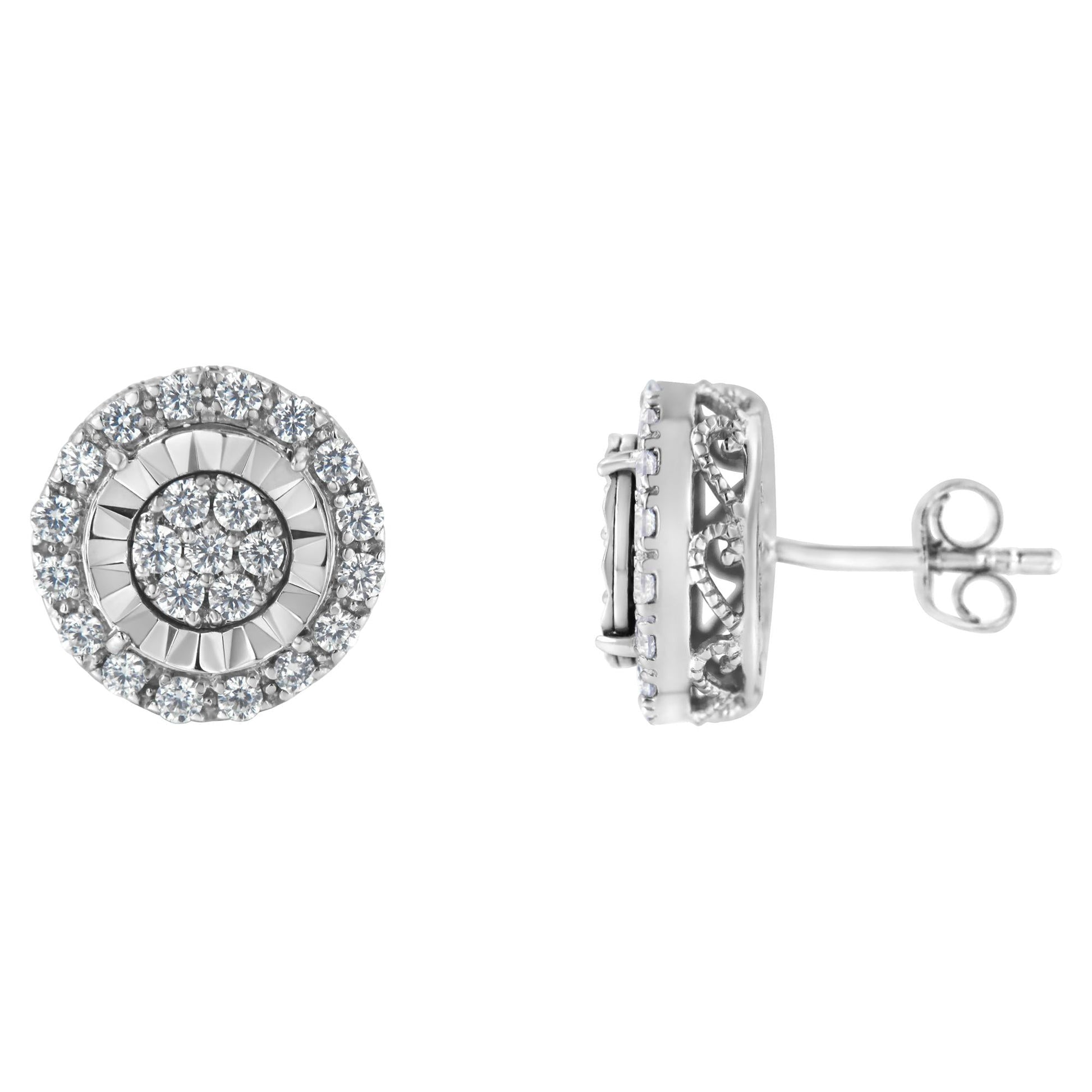 Sterling Silver Diamond Cluster Earrings (1 cttw, I-J Color, I2-I3 Clarity)-1