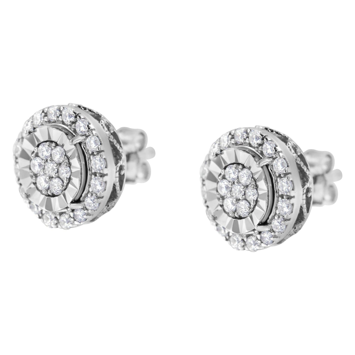 Sterling Silver Diamond Cluster Earrings (1 cttw, I-J Color, I2-I3 Clarity)-3
