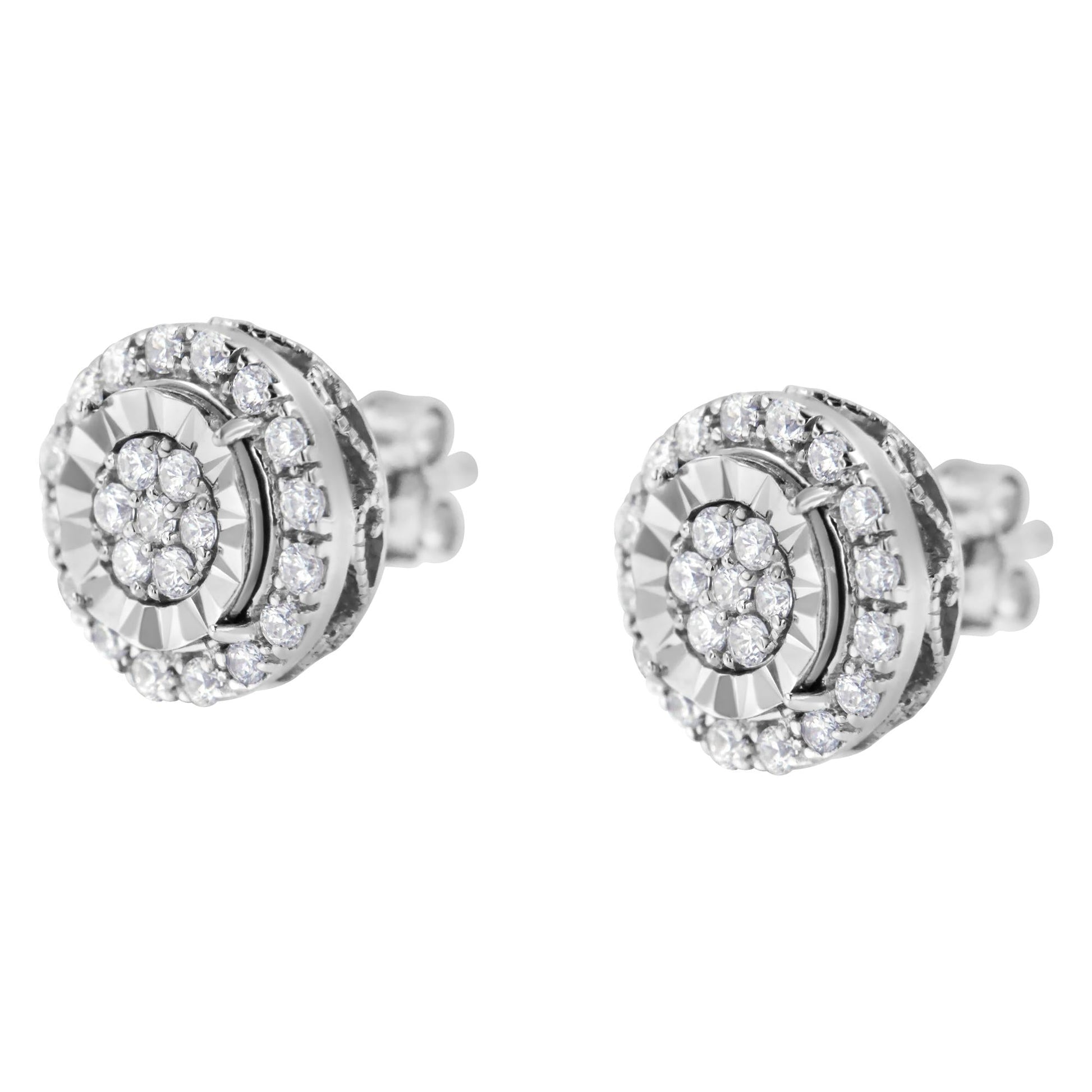 Sterling Silver Diamond Cluster Earrings (1 cttw, I-J Color, I2-I3 Clarity)-3