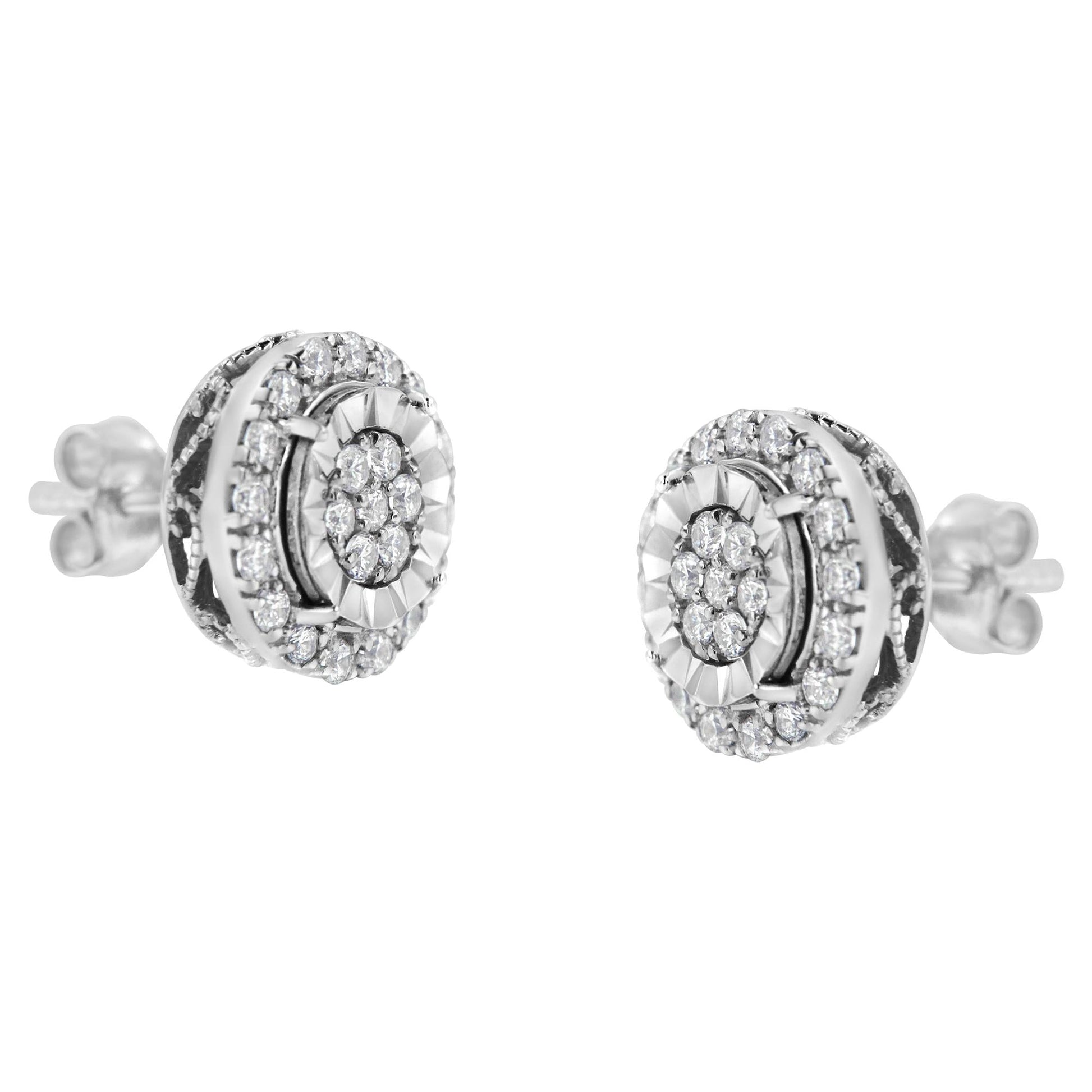 Sterling Silver Diamond Cluster Earrings (1 cttw, I-J Color, I2-I3 Clarity)-4