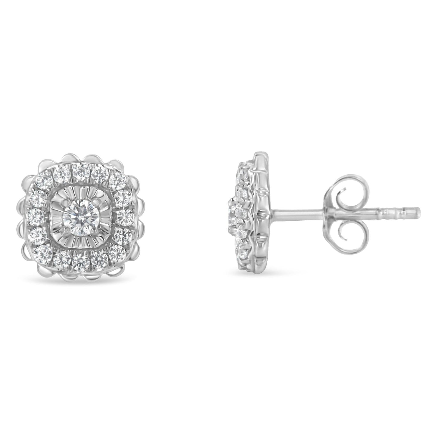.925 Sterling Silver 1/2 Cttw Round-Cut Diamond Halo Cluster Stud Earring (I-J Color, I2-I3 Clarity)-1
