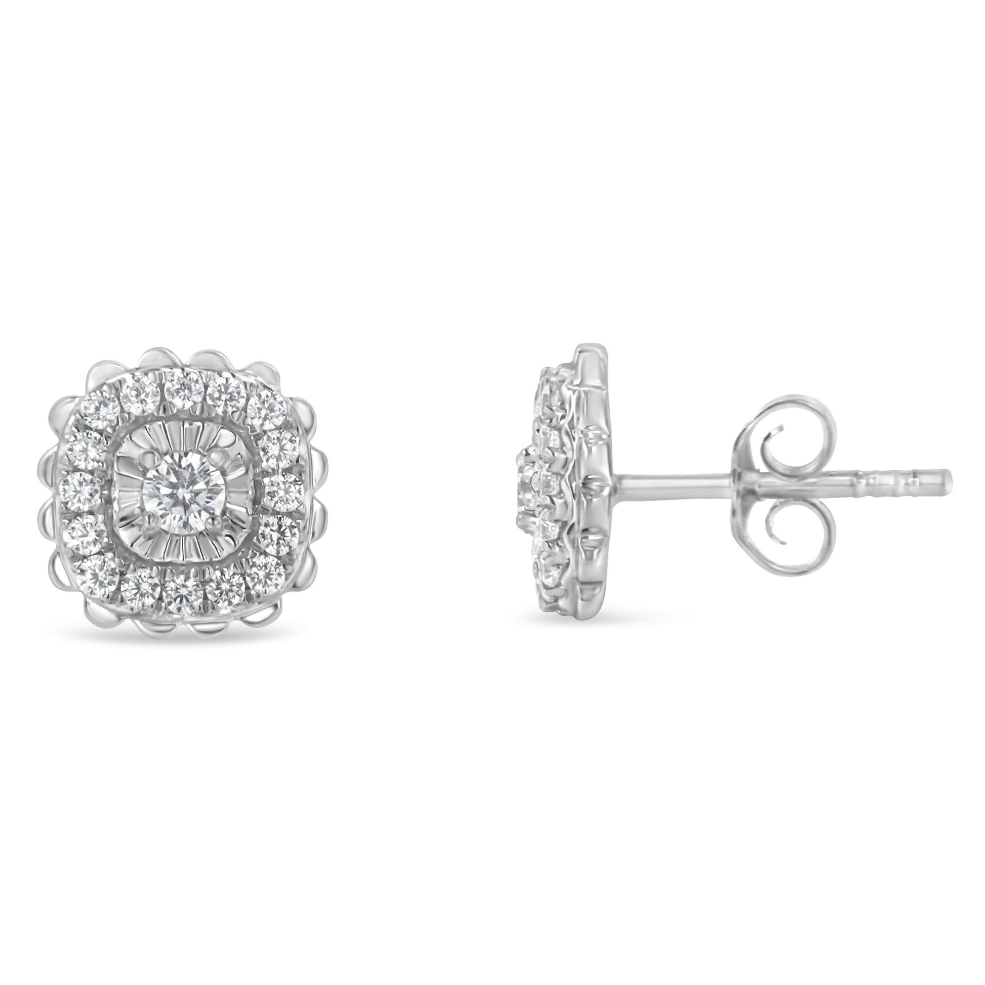 .925 Sterling Silver 1/2 Cttw Round-Cut Diamond Halo Cluster Stud Earring (I-J Color, I2-I3 Clarity)-1