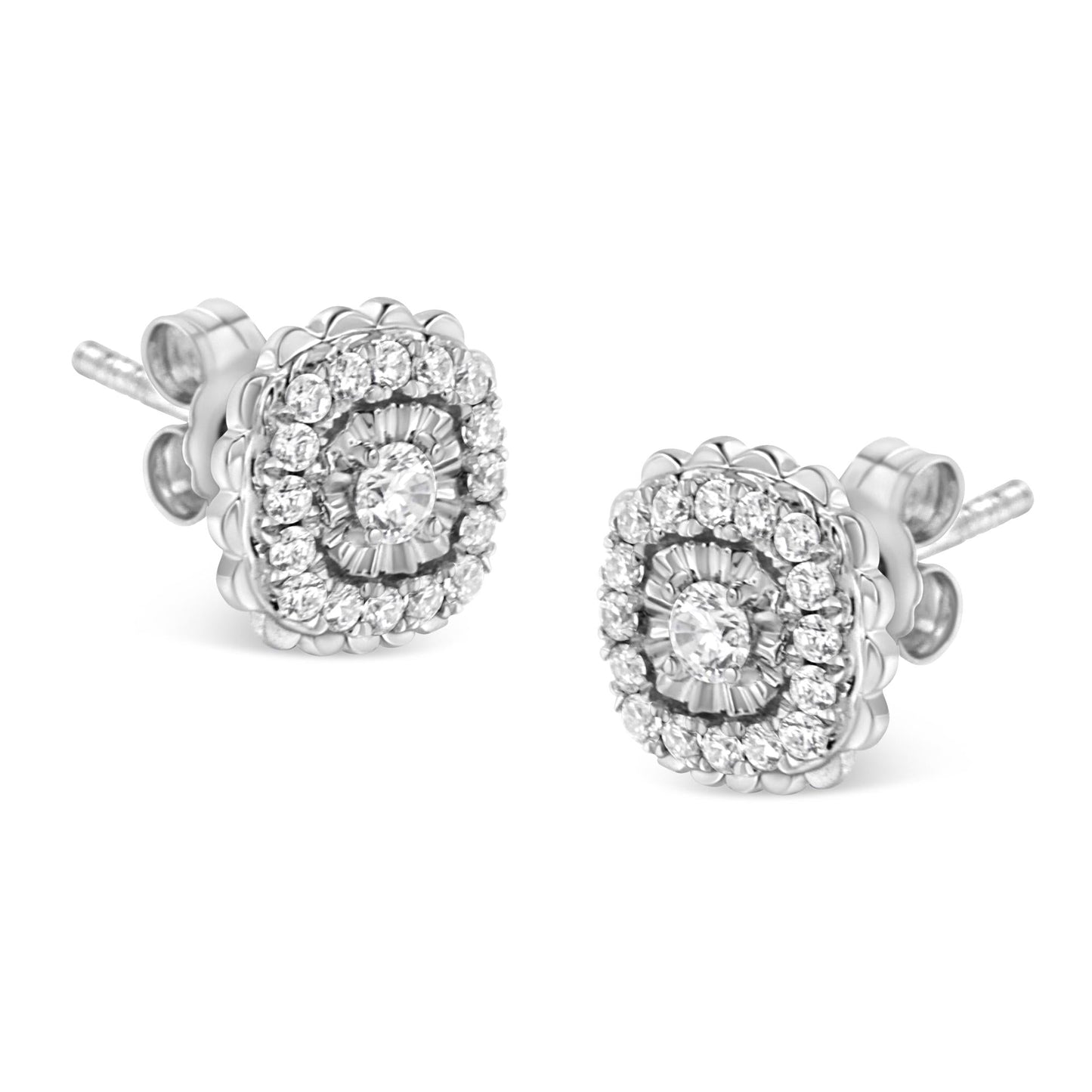 .925 Sterling Silver 1/2 Cttw Round-Cut Diamond Halo Cluster Stud Earring (I-J Color, I2-I3 Clarity)-3
