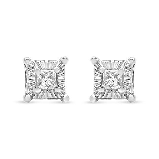 .925 Sterling Silver 1/4 Cttw Miracle Set Princess-Cut Diamond Solitaire Stud Earrings with Hidden Halo (I-J Color, SI2-I1 Clarity)-0
