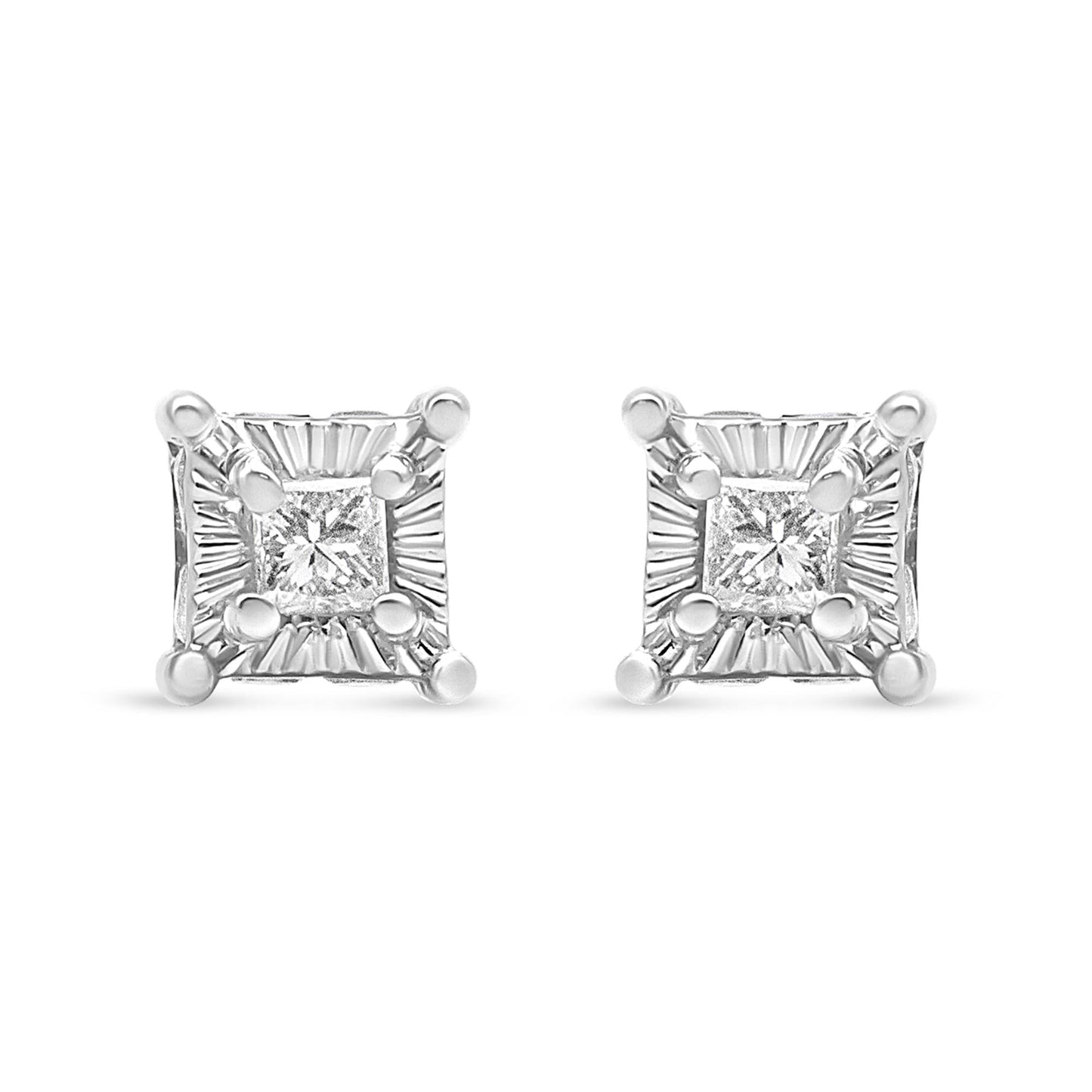 .925 Sterling Silver 1/4 Cttw Miracle Set Princess-Cut Diamond Solitaire Stud Earrings with Hidden Halo (I-J Color, SI2-I1 Clarity)-0