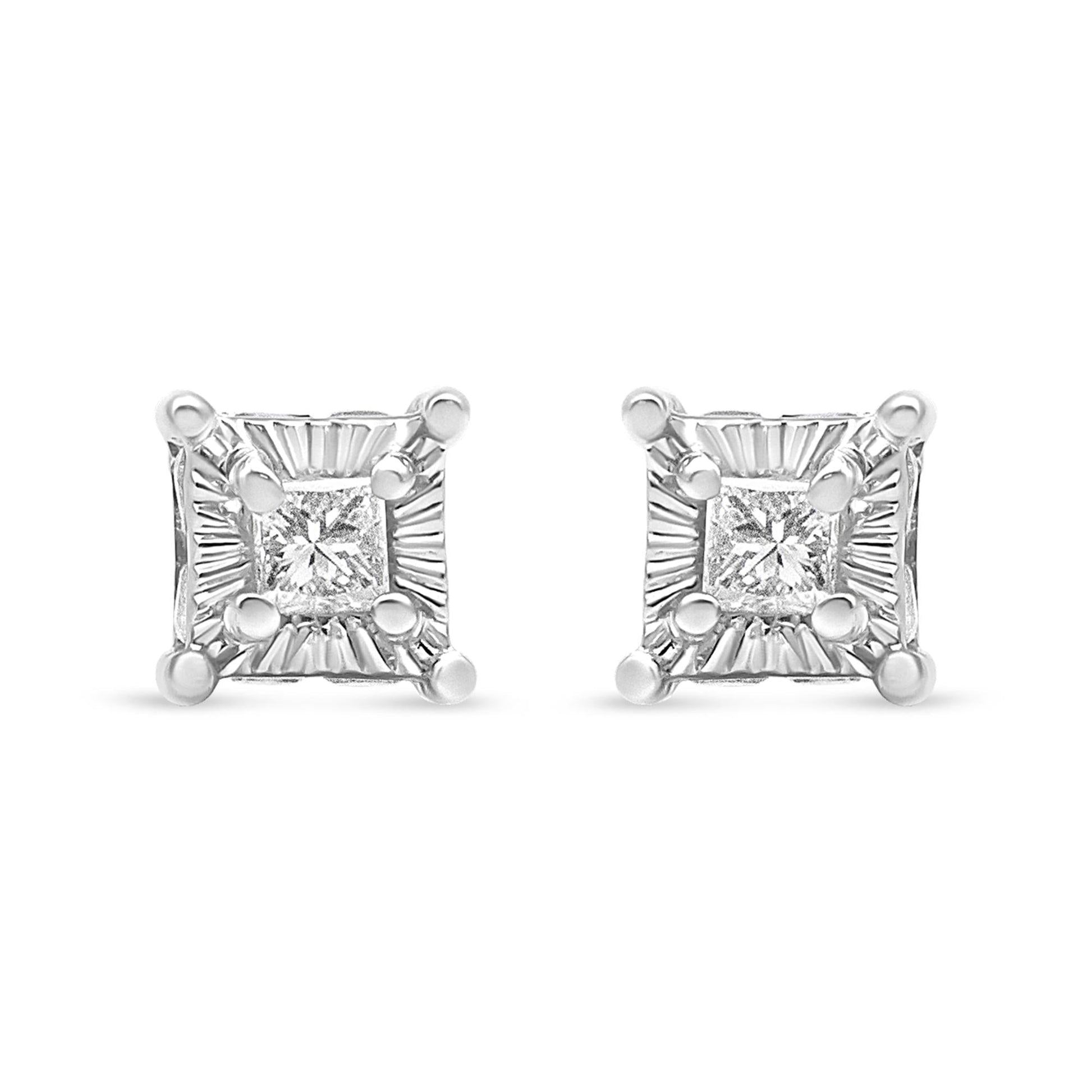 .925 Sterling Silver 1/4 Cttw Miracle Set Princess-Cut Diamond Solitaire Stud Earrings with Hidden Halo (I-J Color, SI2-I1 Clarity)-0