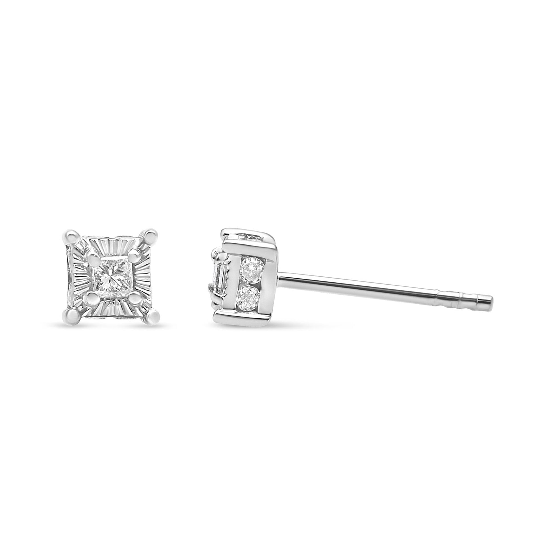 .925 Sterling Silver 1/4 Cttw Miracle Set Princess-Cut Diamond Solitaire Stud Earrings with Hidden Halo (I-J Color, SI2-I1 Clarity)-3